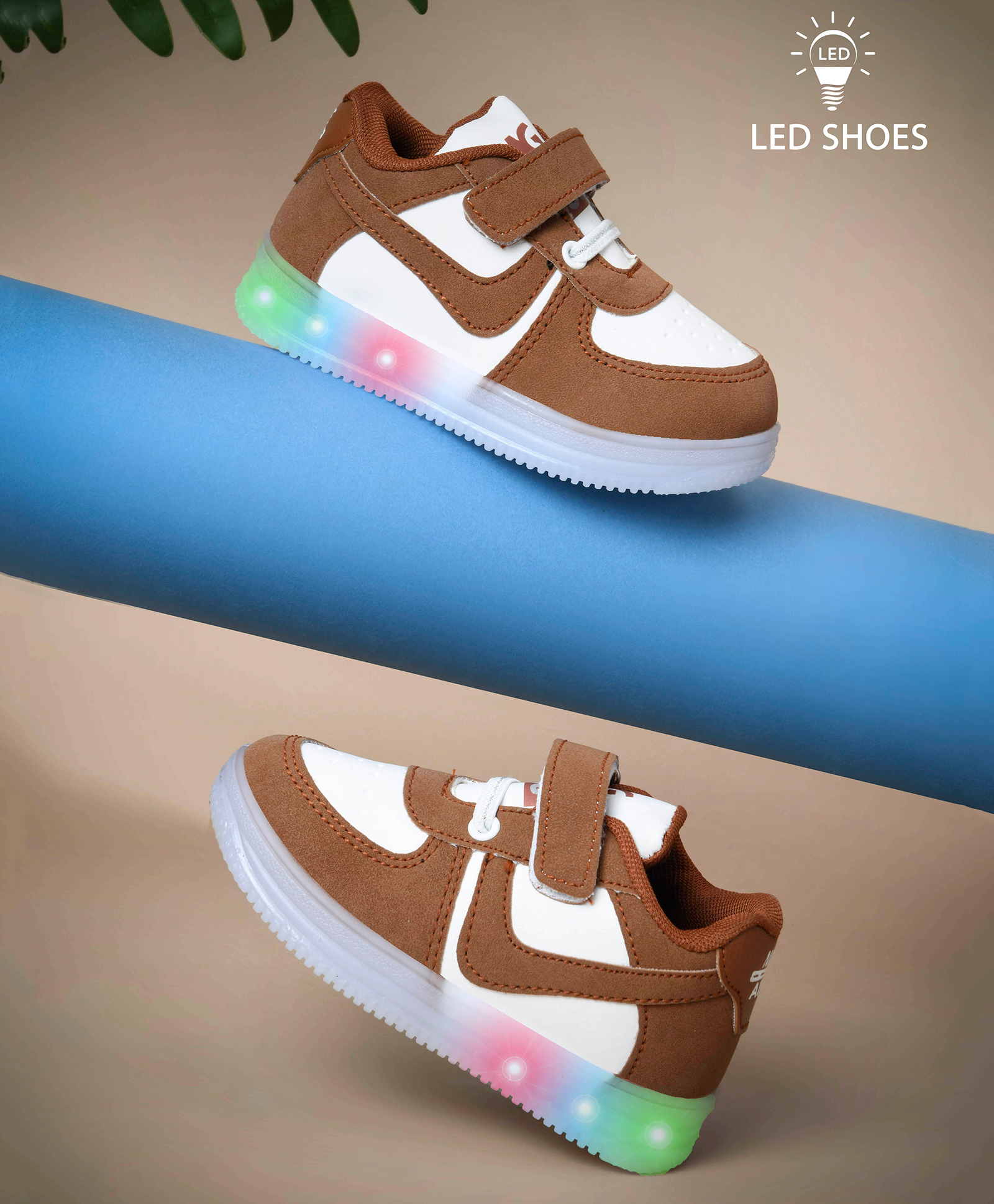 KATS Colour Blocked Velcro Closure LED Shoes - Tan-picture-39