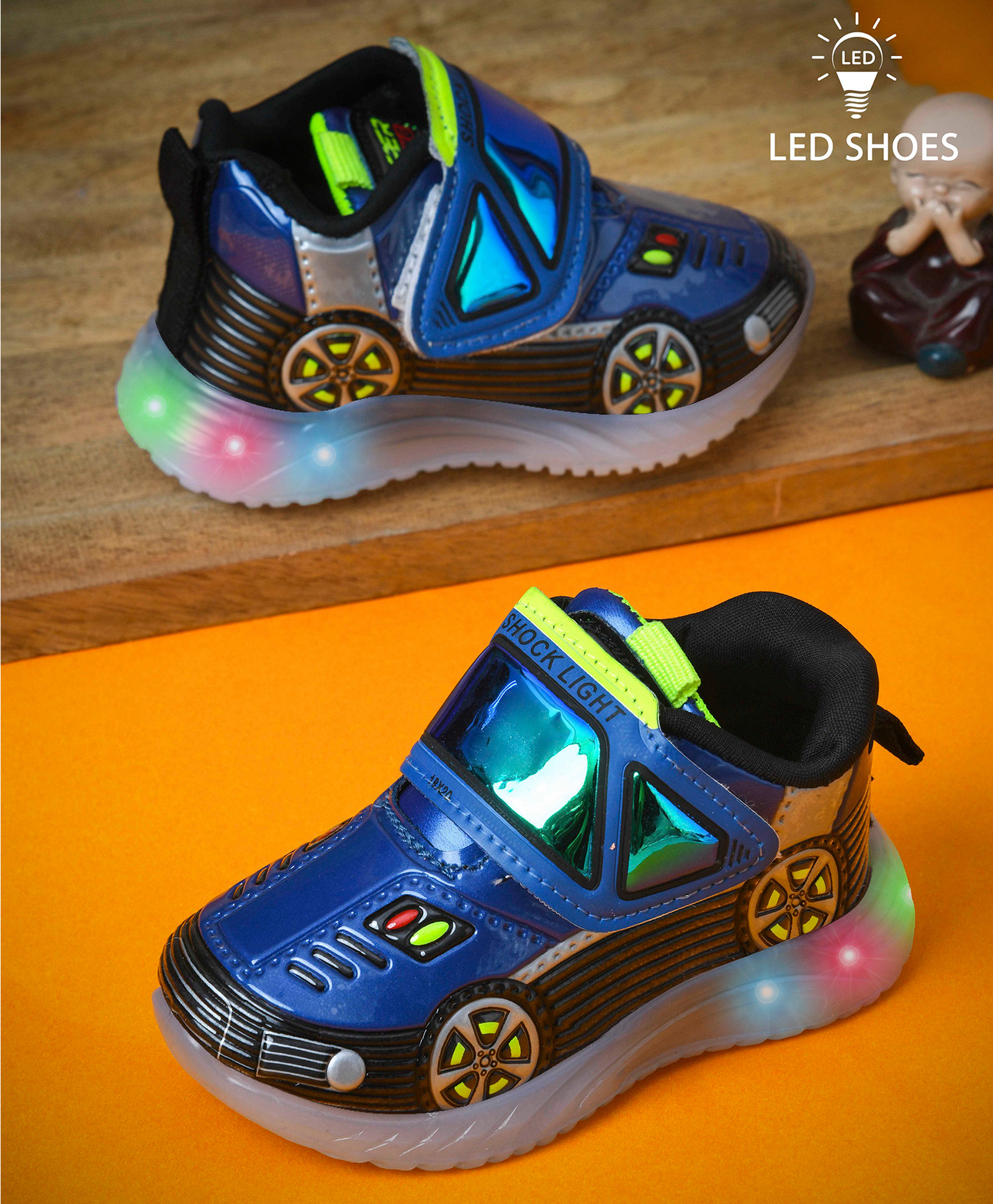 KATS Car Designed With Velcro Closure LED Shoes - Blue-image-43