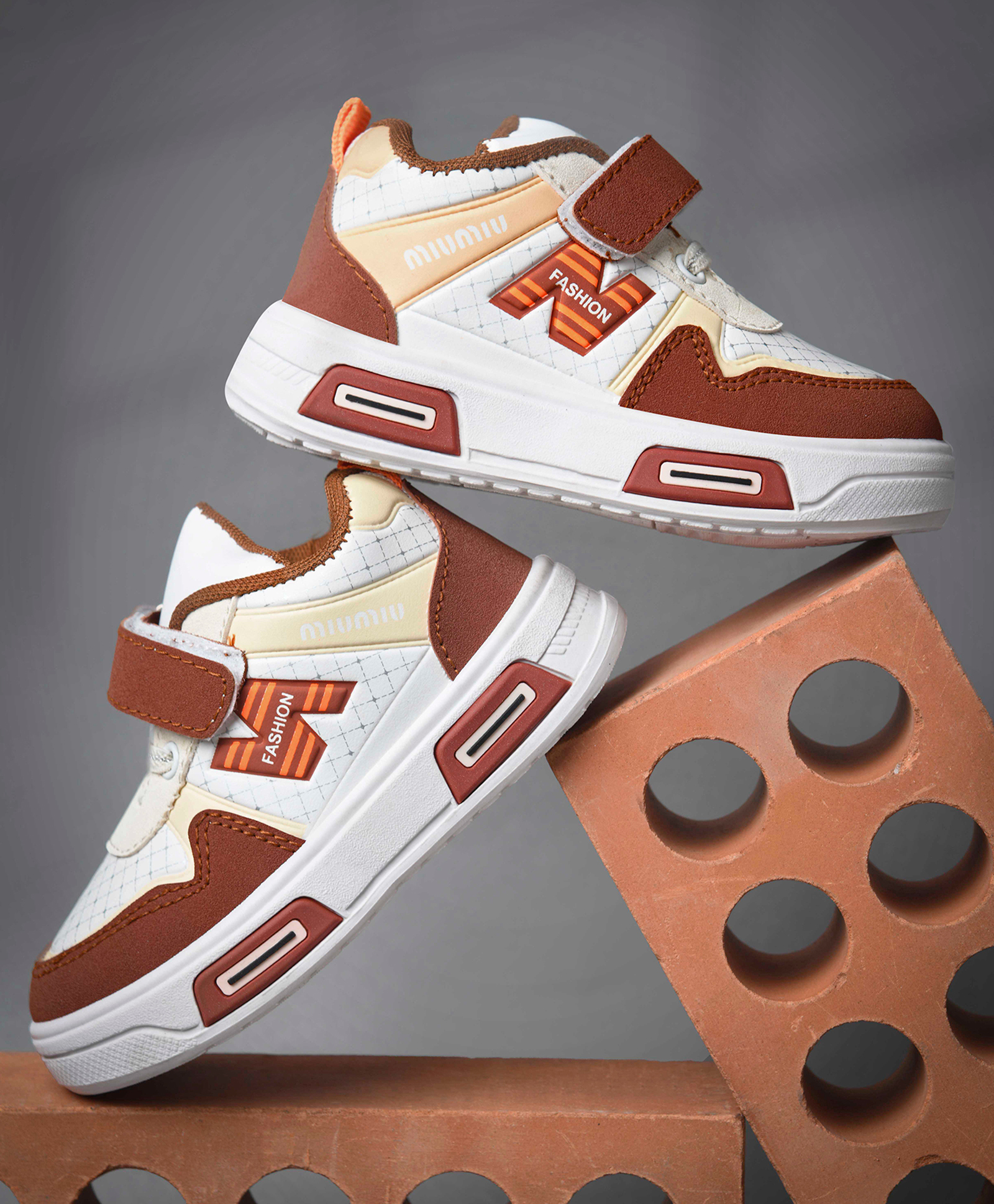 KATS Colour Blocked With Velcro Closure Shoes - Tan-image-49