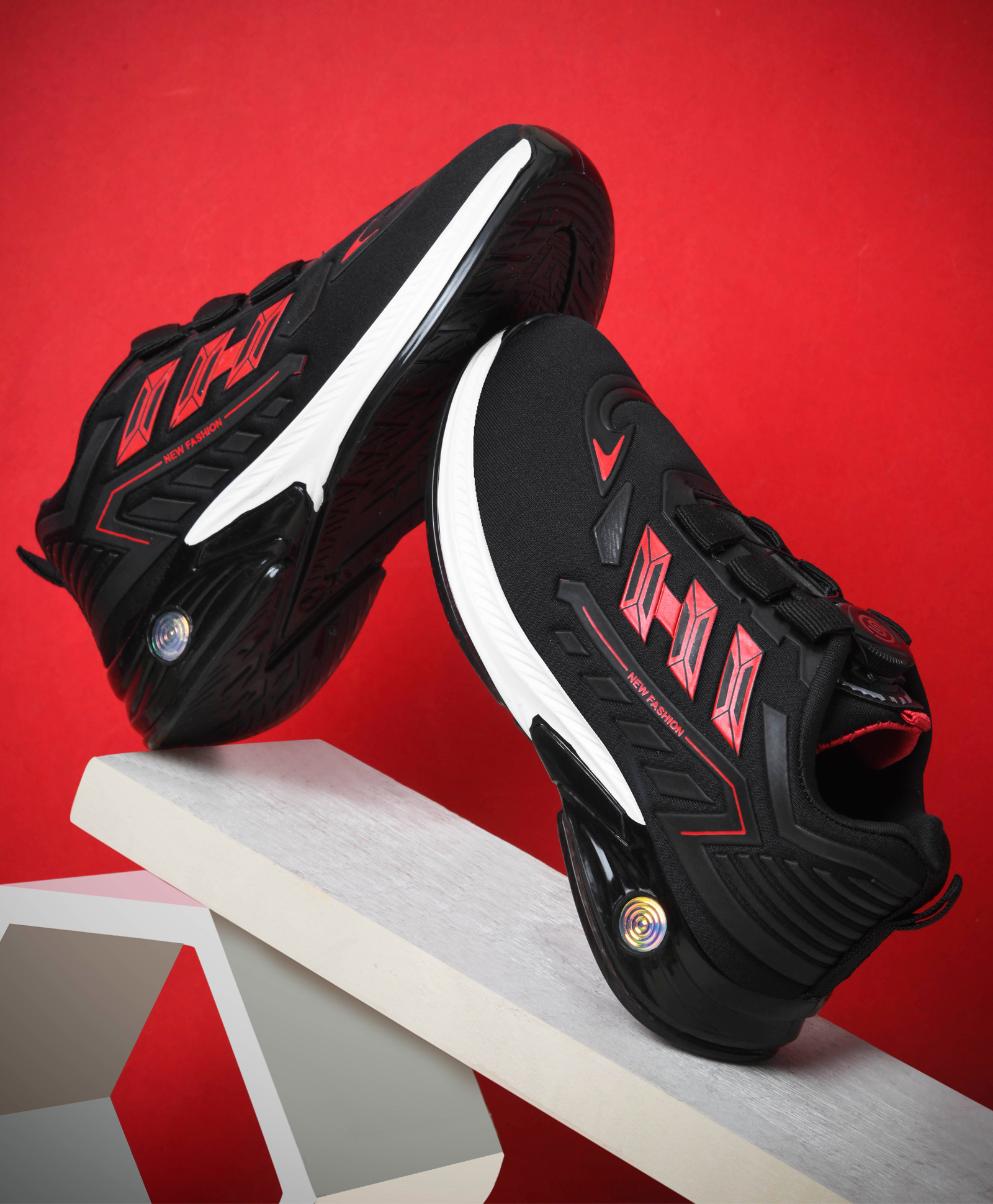 KATS Colour Blocked With Button Closure Shoes - Black-image-17