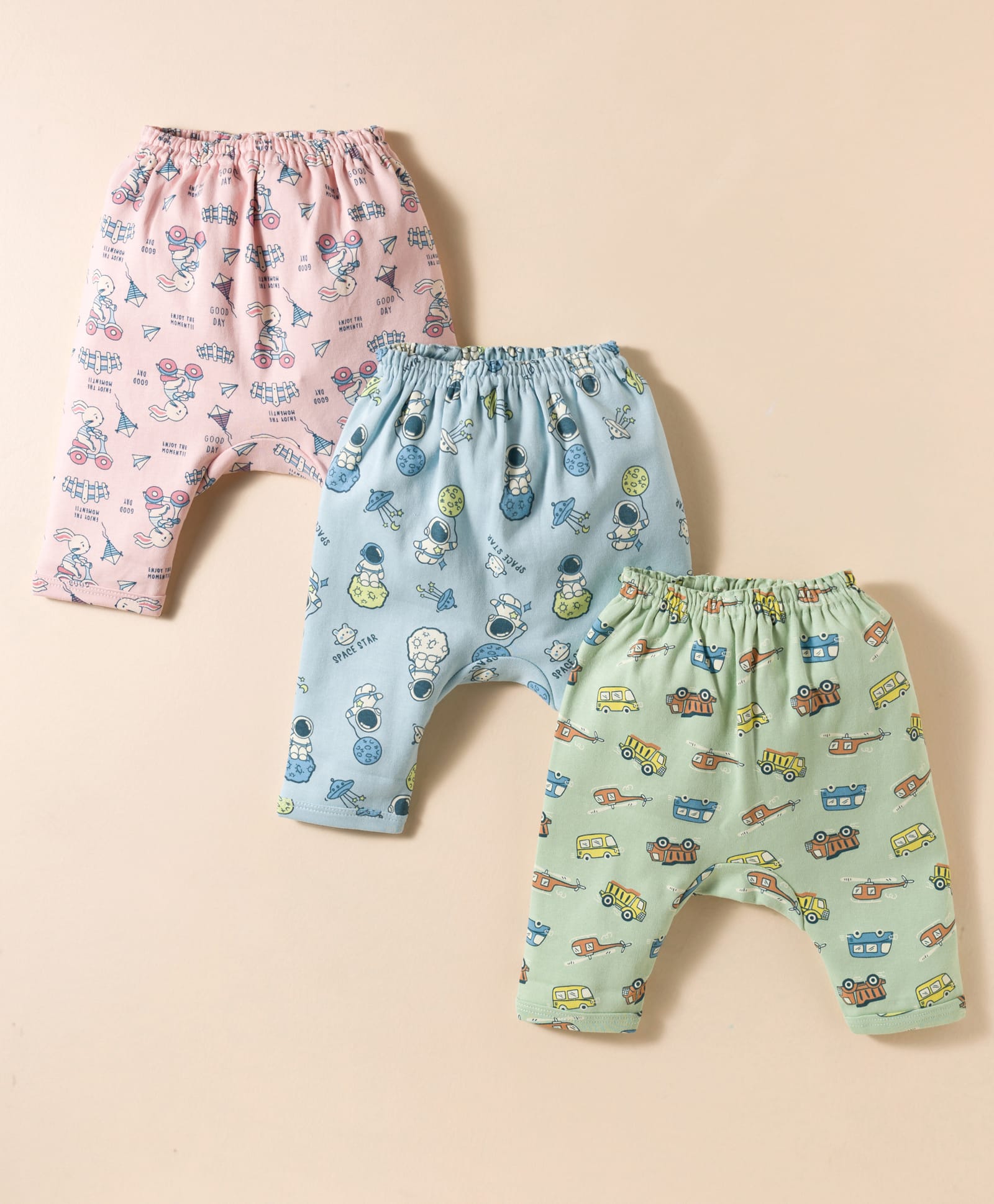 CUCUMBER Interlock Knit Full Length Lounge Pant With Vehicle Print Pack Of 3 - Pink Light Blue & Yellow-picture-39