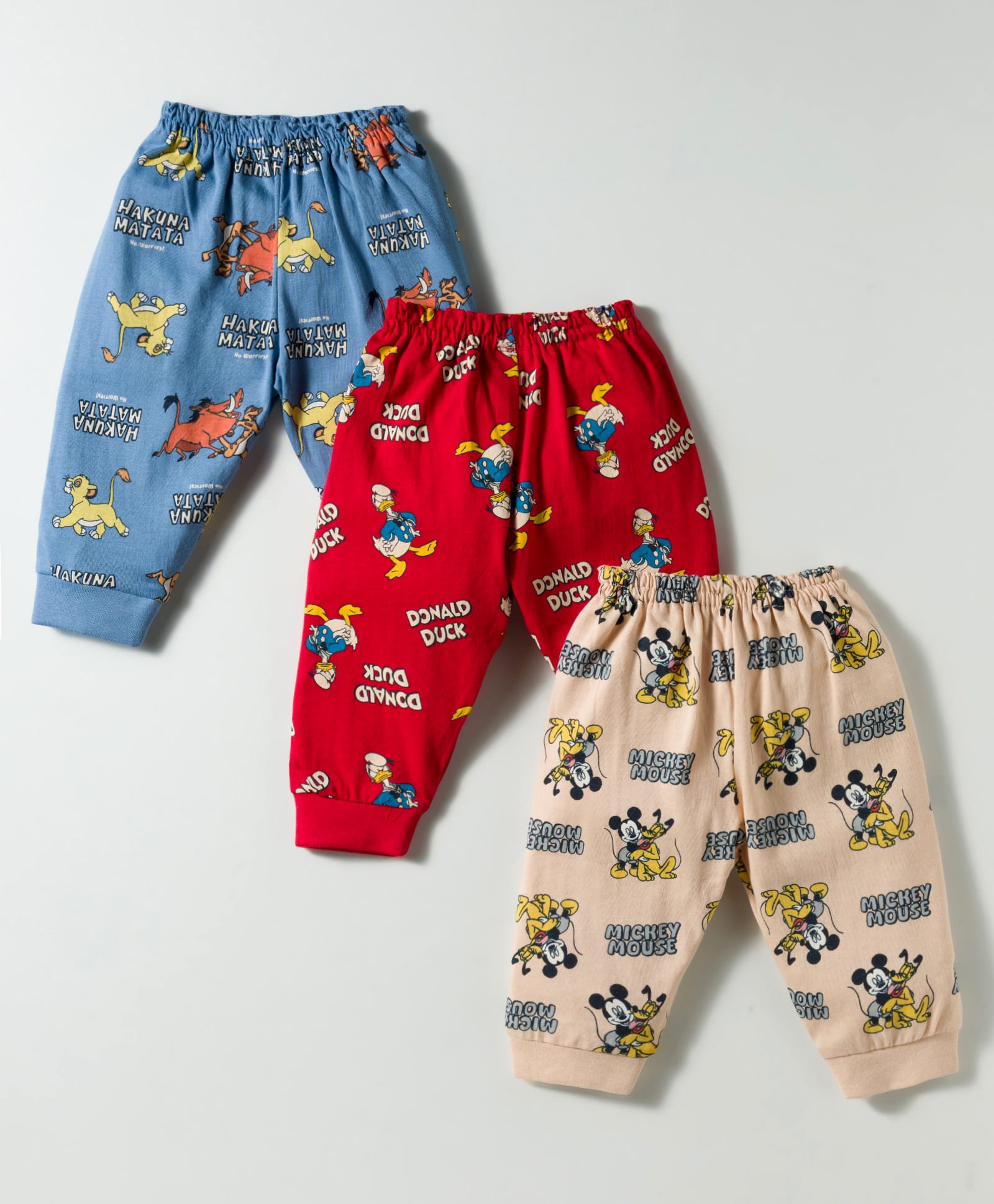 CUCUMBER Interlock Knit Full Length Lounge Pant With Mickey Donald Duck & Lion King Print Pack Of 3 -Blue Red & Cream-picture-26