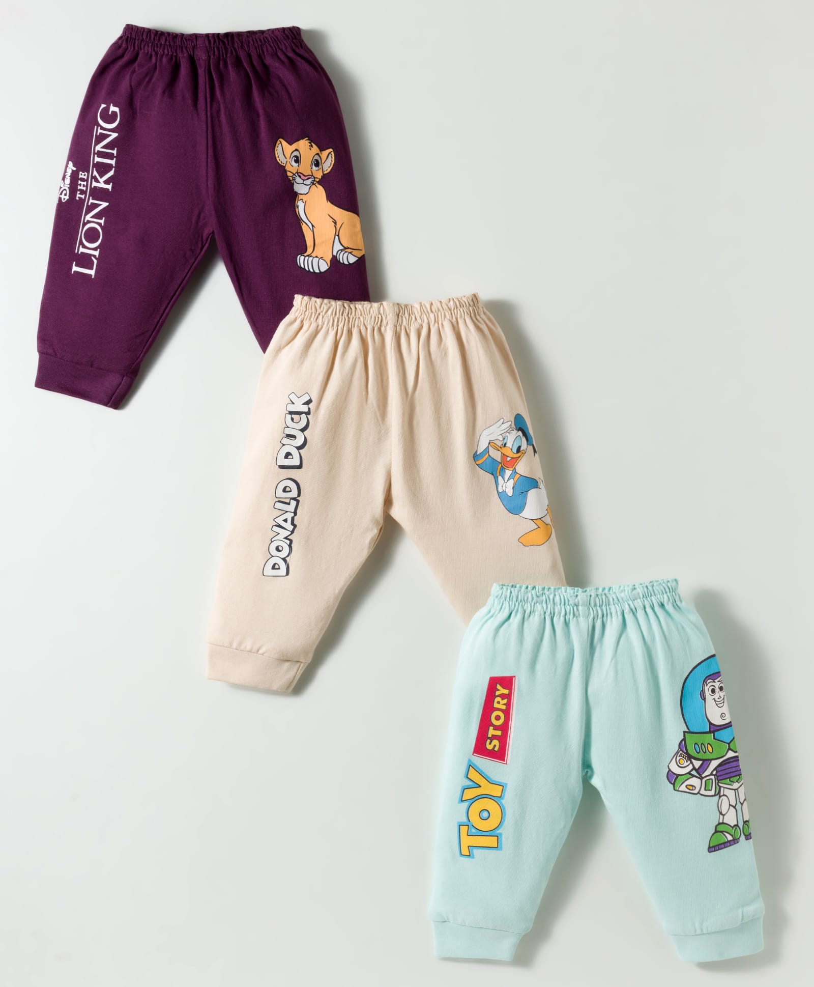 CUCUMBER Interlock Knit Full Length Lounge Pant With Lion King Donald Duck & Toy Story Print Pack Of 3 - Wine Cream & Light Blue-picture-13