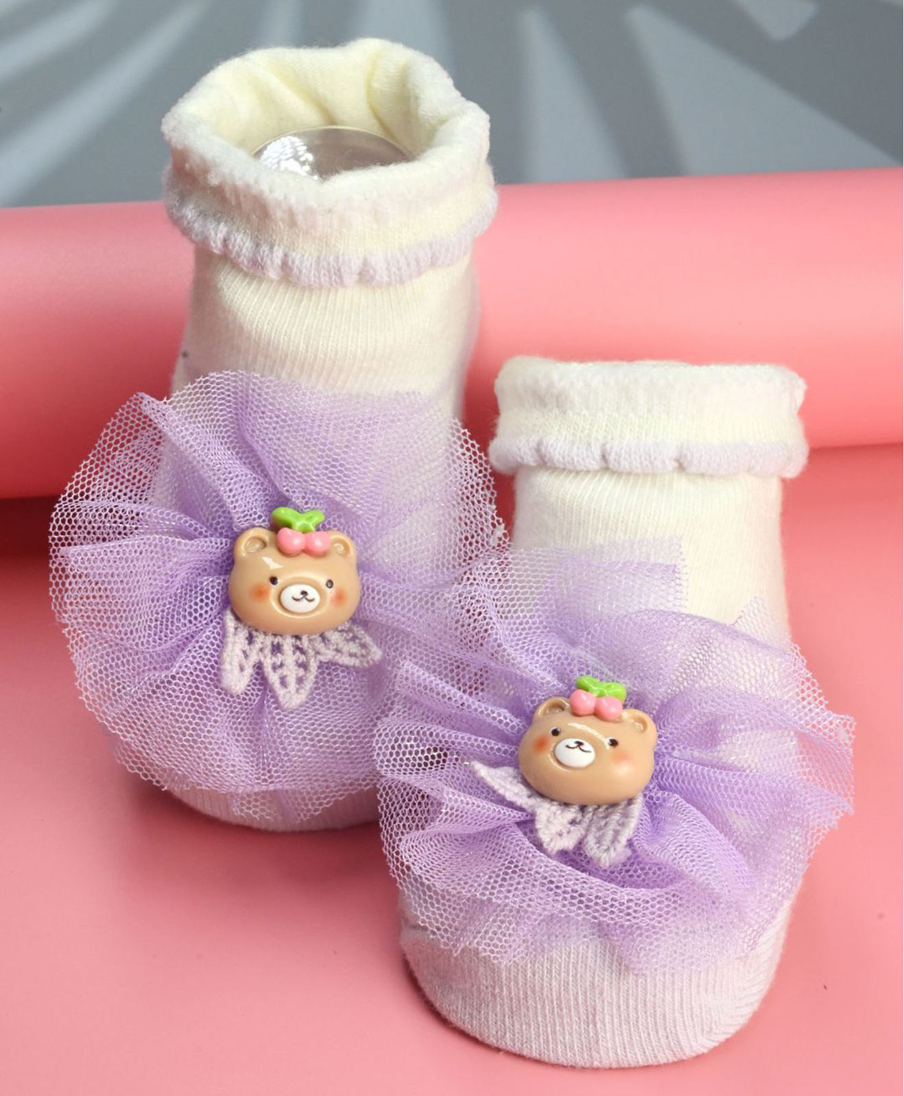 Yellow Bee Bear Applique Detailed Anti Skid Socks - Purple-picture-13