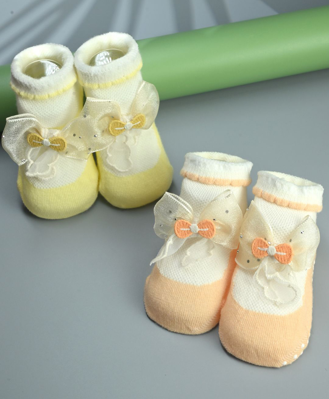 Yellow Bee Pack Of 2 Bow Applique Detailed Socks - Multi Colour-image-7