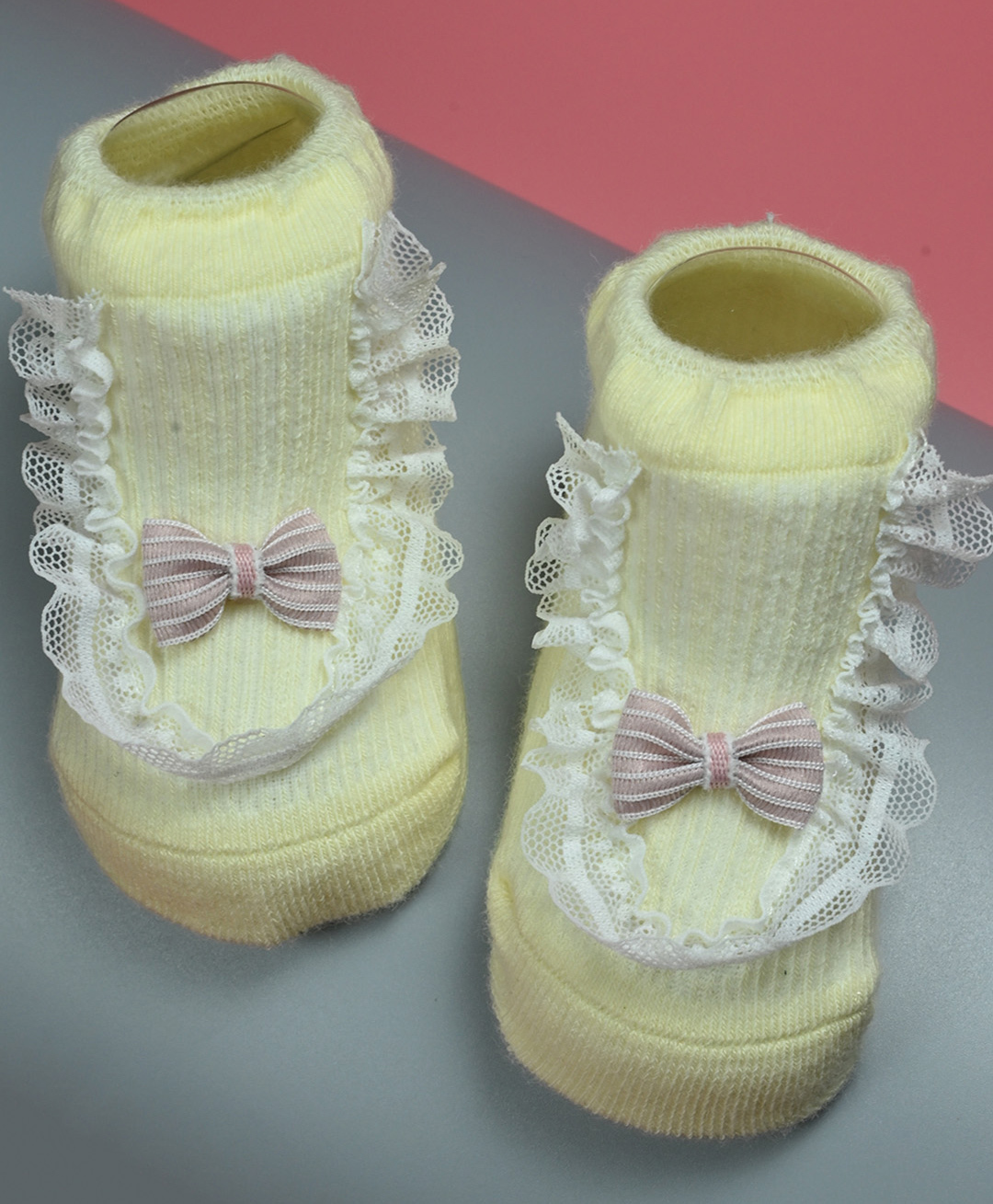 Yellow Bee Cotton Knit Bow Applique & Lace Detailed Socks - Yellow-image-16