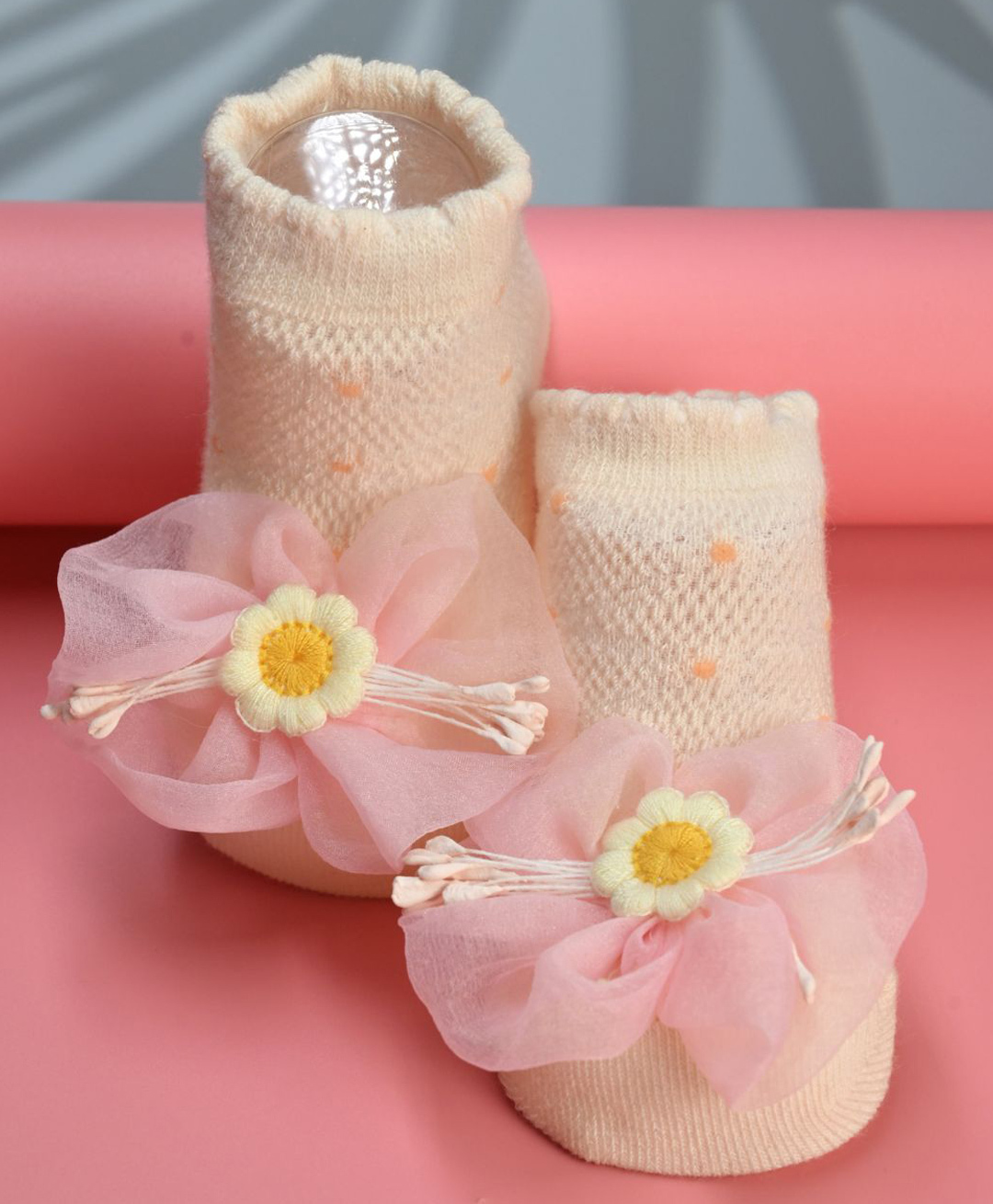 Yellow Bee Cotton Knit Floral Applique Detailed Socks - Multi Colour-picture-38