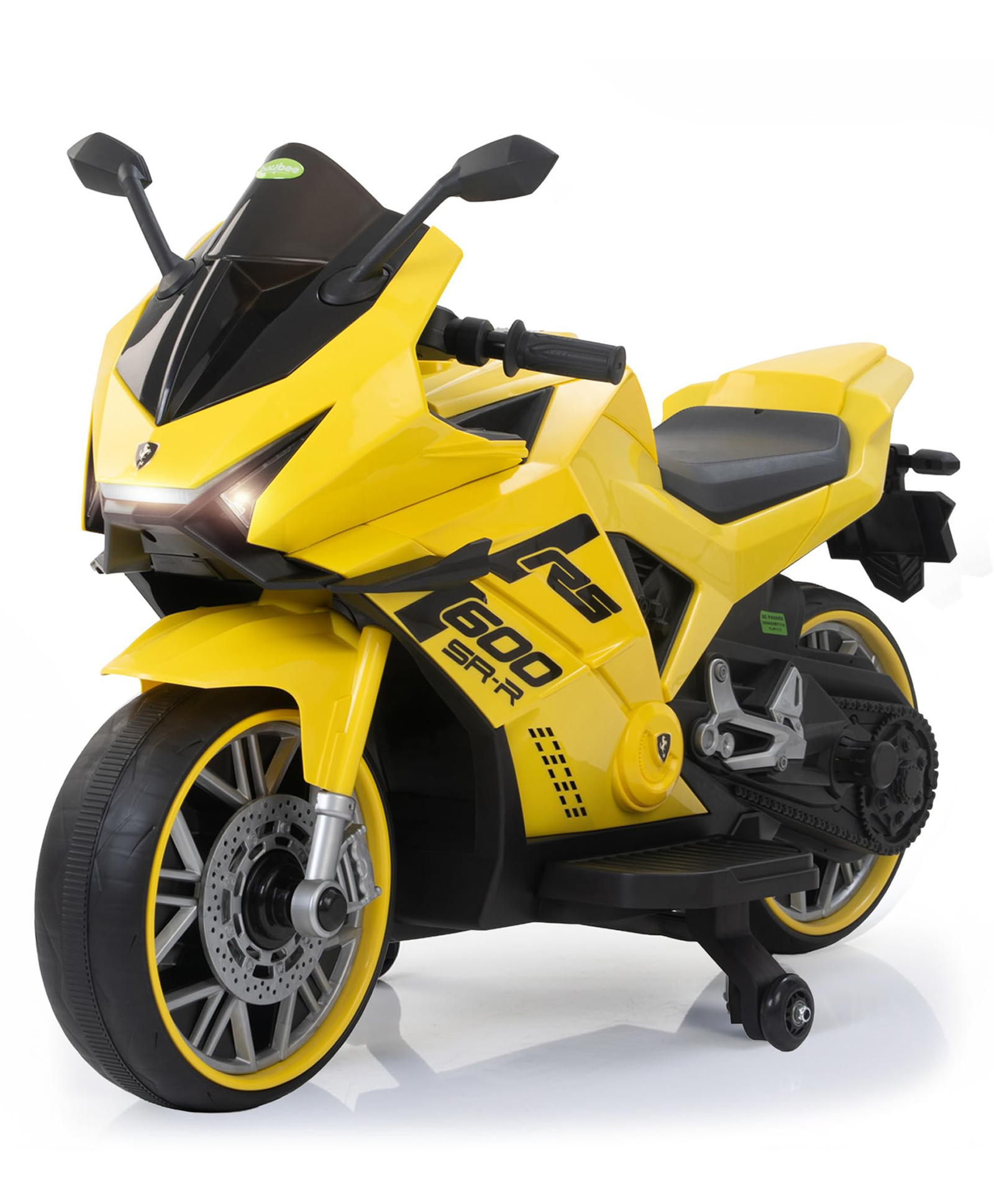 BAYBEE Motomunch Baby Battery Operated Bike for Kids with Hand Accelerator & Music, Rechargeable Ride on Toy Bike with LED Light, Baby Electric Bike for Kids to Drive 1 to 3 Years Boys Girls (Yellow)