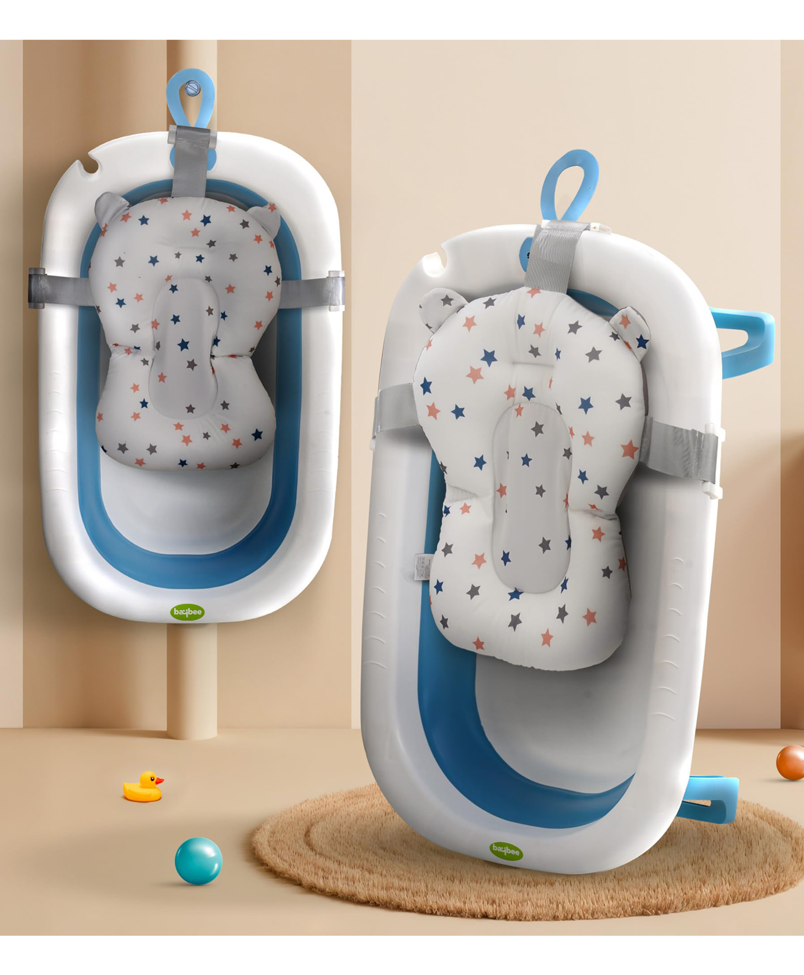 Baybee Bath Tub for Baby 0-5 Years, Foldable Bathtub for Kids with Anti-Skid Base, Support Cushion & Drainer, Kids Mini Swimming Pool for Babies, Newborn Baby Folding Bathing Tub for Girls Boys (Blue)-picture-10