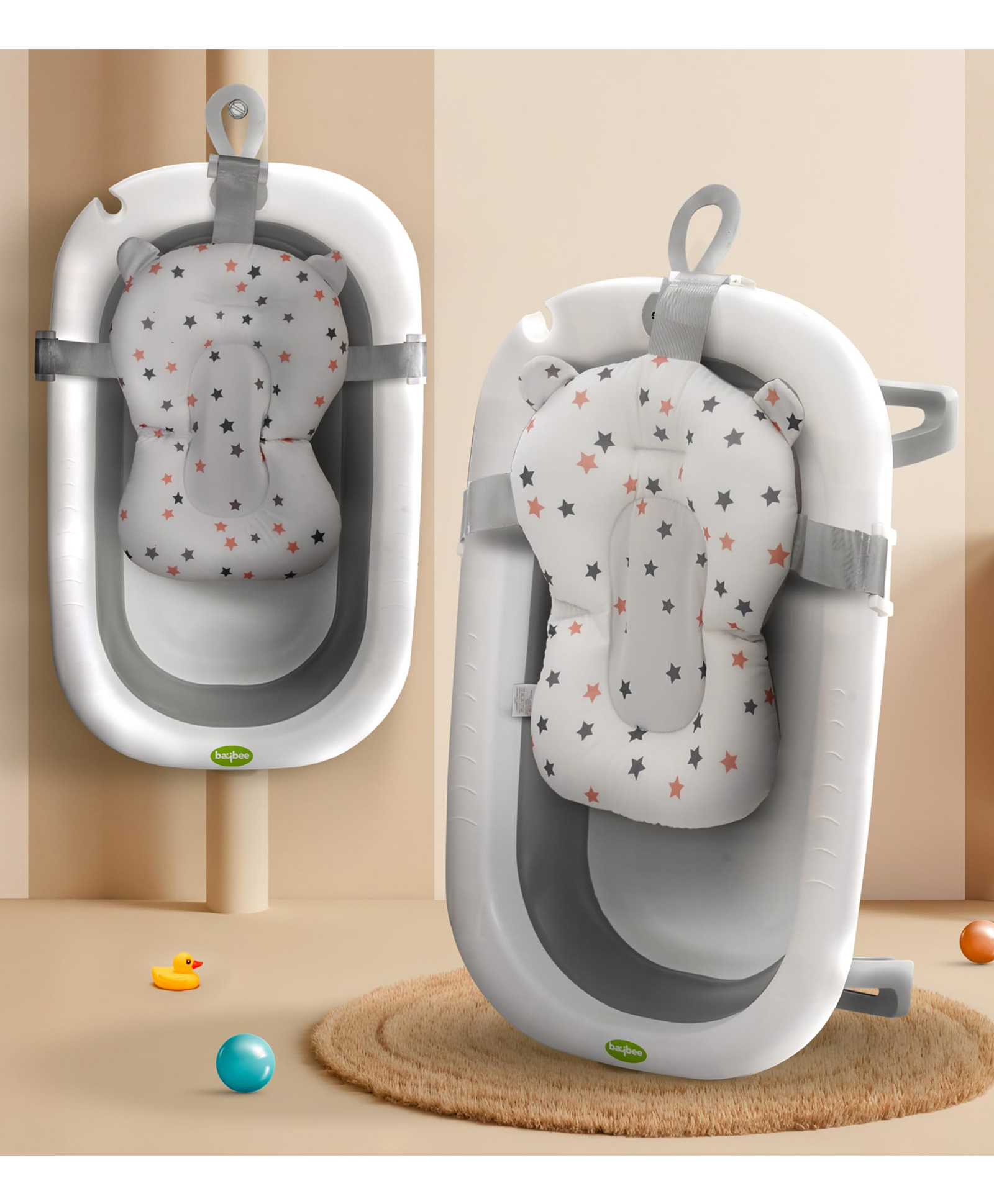 Baybee Bath Tub for Baby 0-5 Years, Foldable Bathtub for Kids with Anti-Skid Base, Support Cushion & Drainer, Kids Mini Swimming Pool for Babies, Newborn Baby Folding Bathing Tub for Girls Boys (Grey)-picture-28