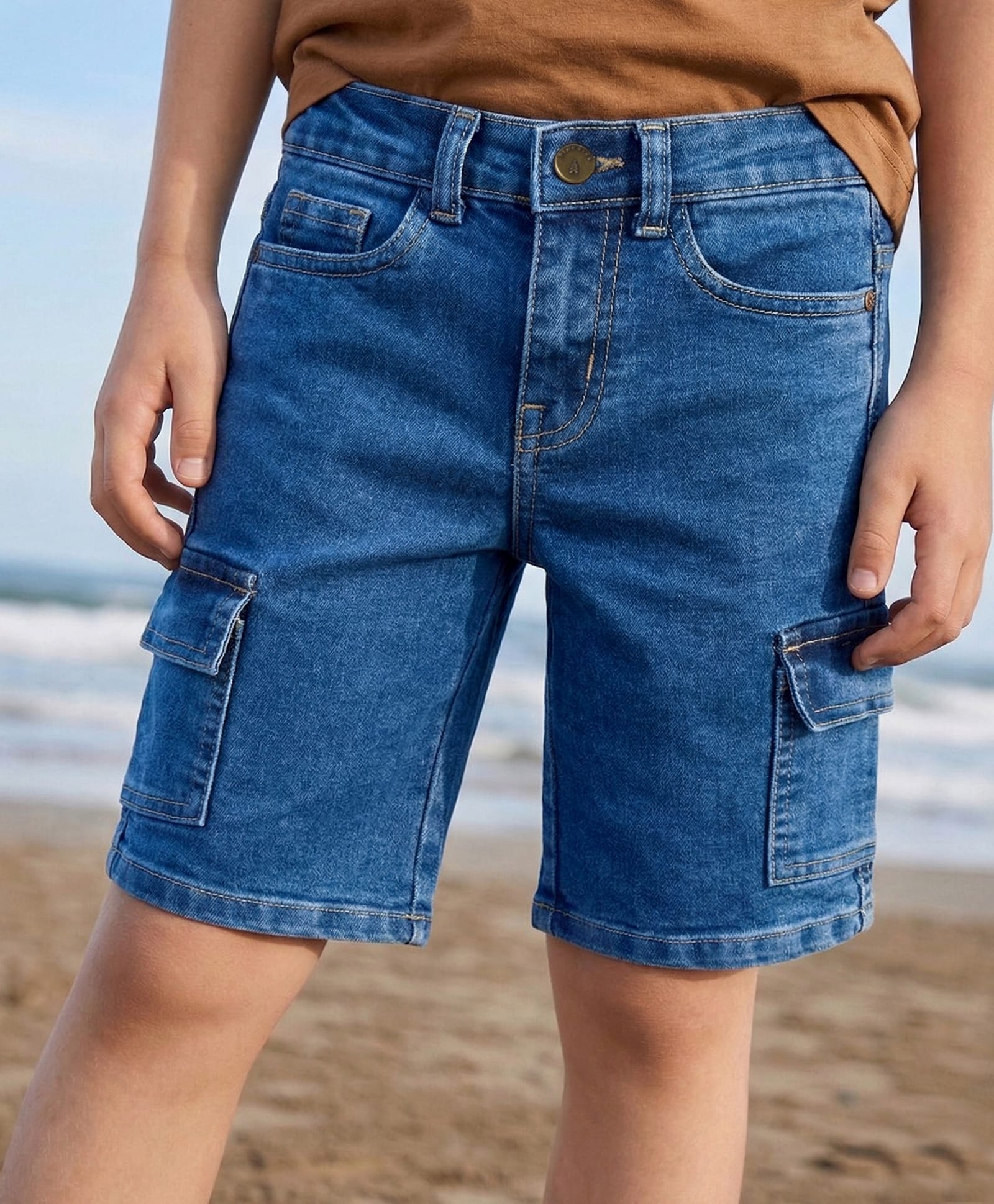 Pine Kids Denim Woven Knee Length Washed Shorts - Blue-picture-37