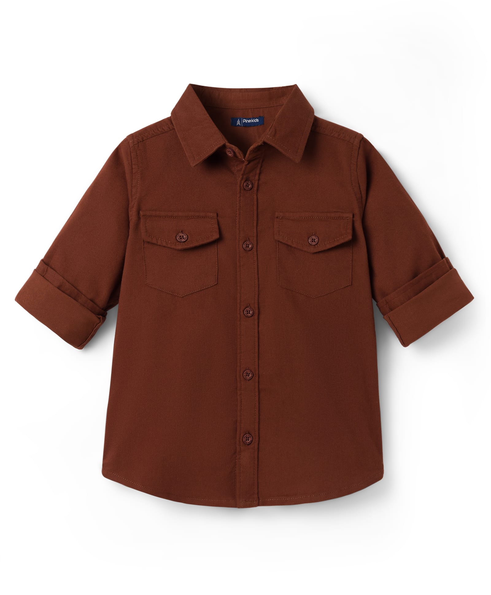 Pine Kids Cotton Woven Full Sleeves Solid Shirt - Brown-image-36