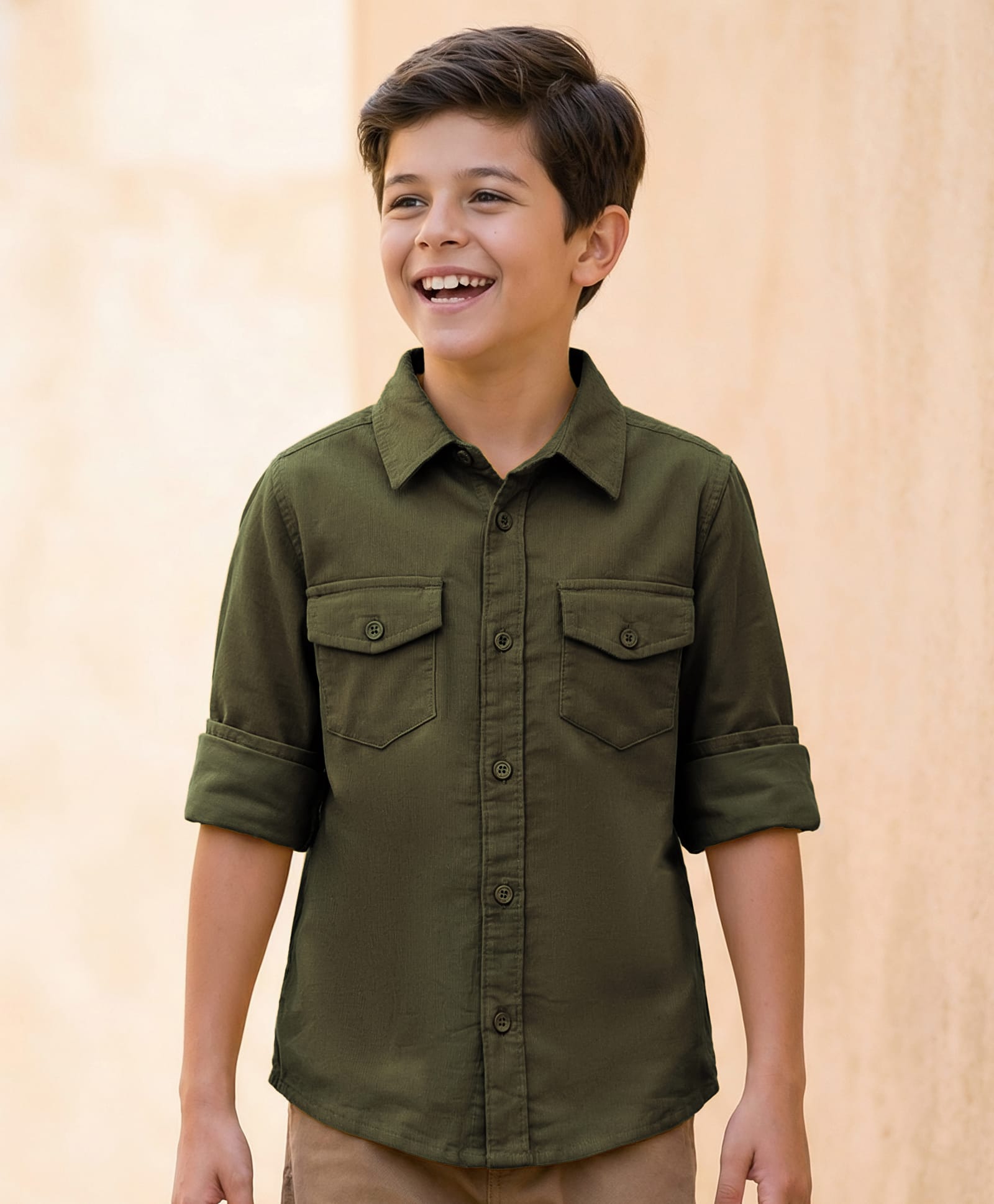 Pine Kids Cotton Woven Full Sleeves Solid Shirt - Olive Green-image-38
