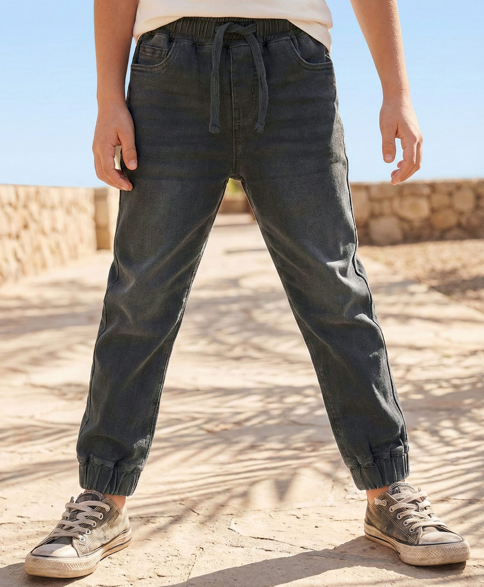 Pine Kids Denim Woven Full Length Washed Jeans - Black-picture-11