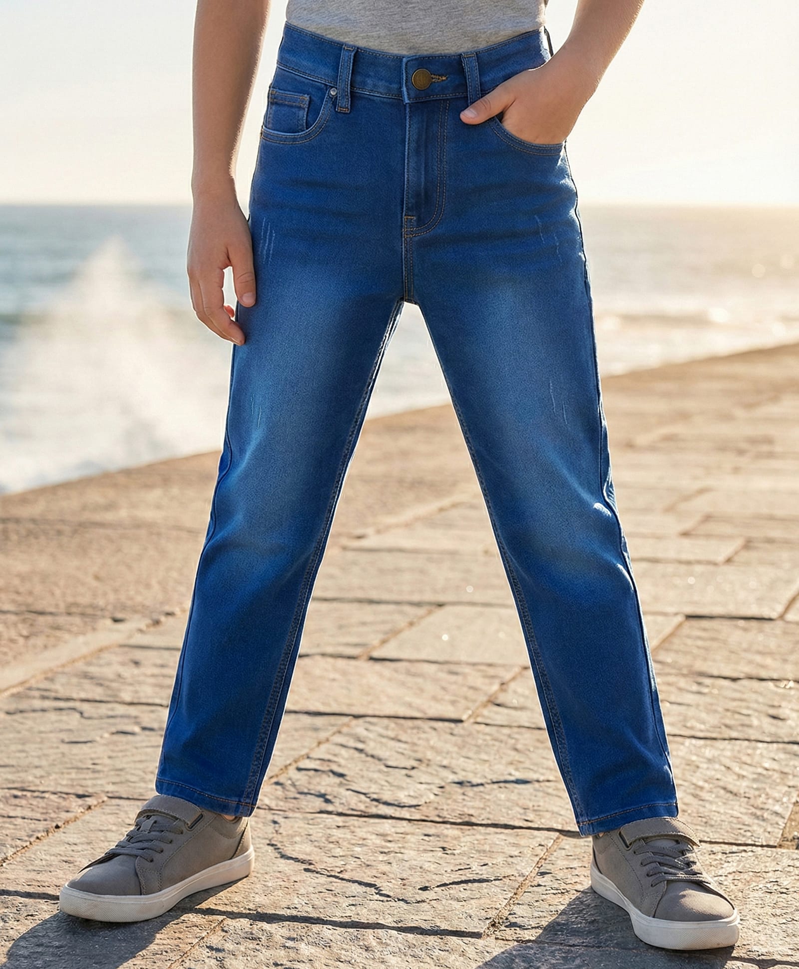 Pine Kids Denim Woven Full Length Washed Jeans - Blue-picture-18