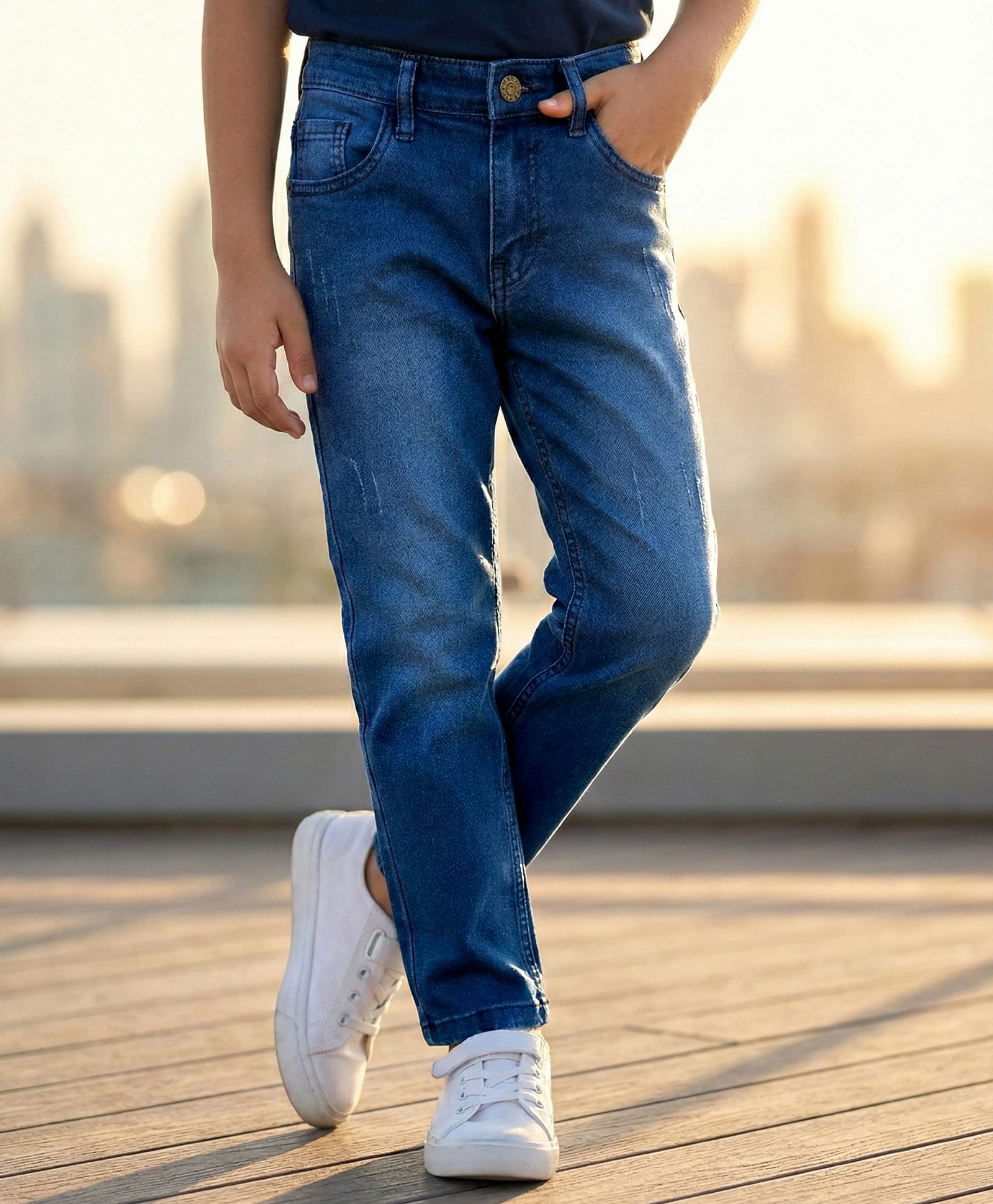 Pine Kids Denim Woven Full Length Washed Jeans - Blue-picture-19