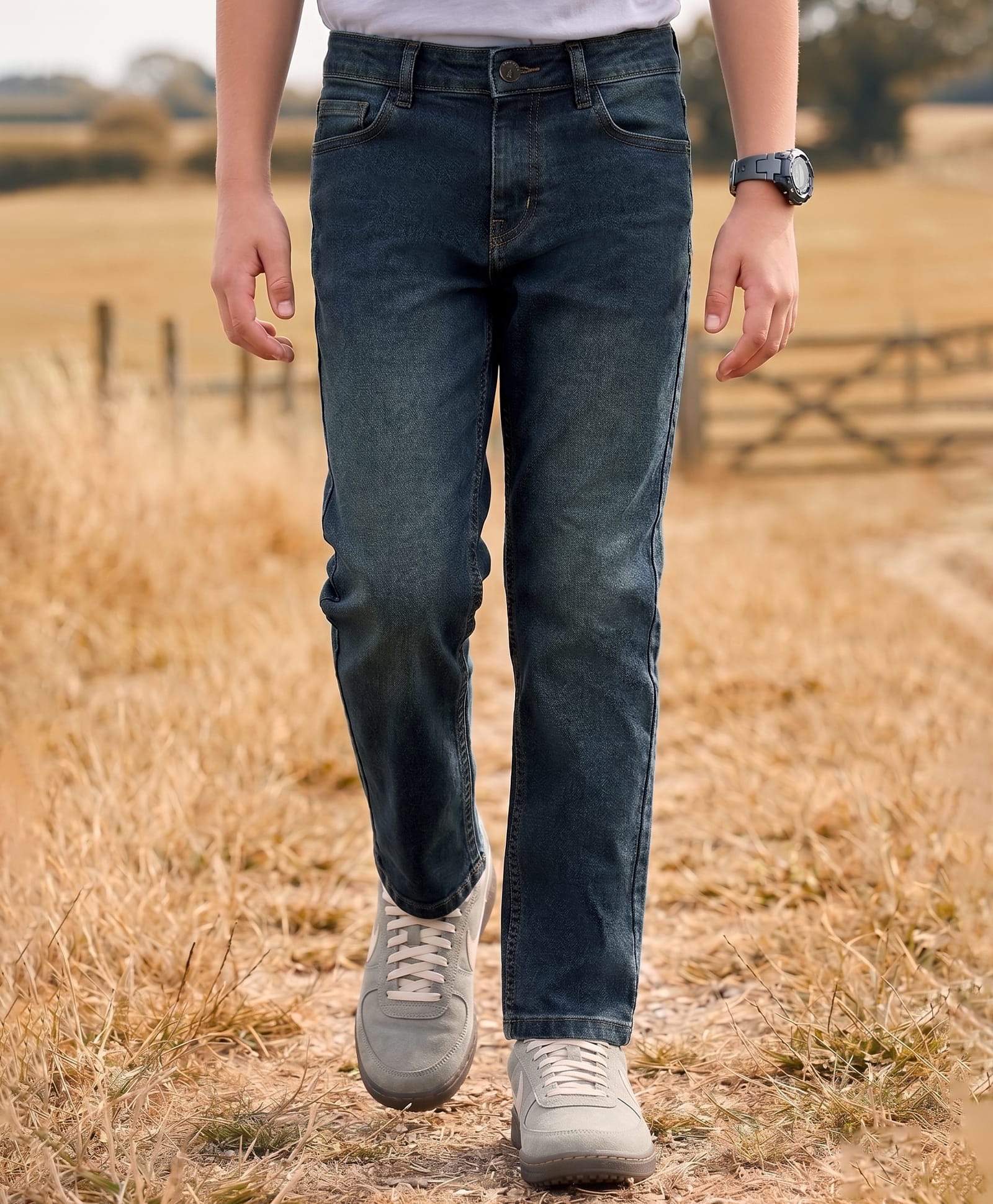 Pine Kids Woven Full Length Washed Denim Jeans -Navy Blue-picture-27