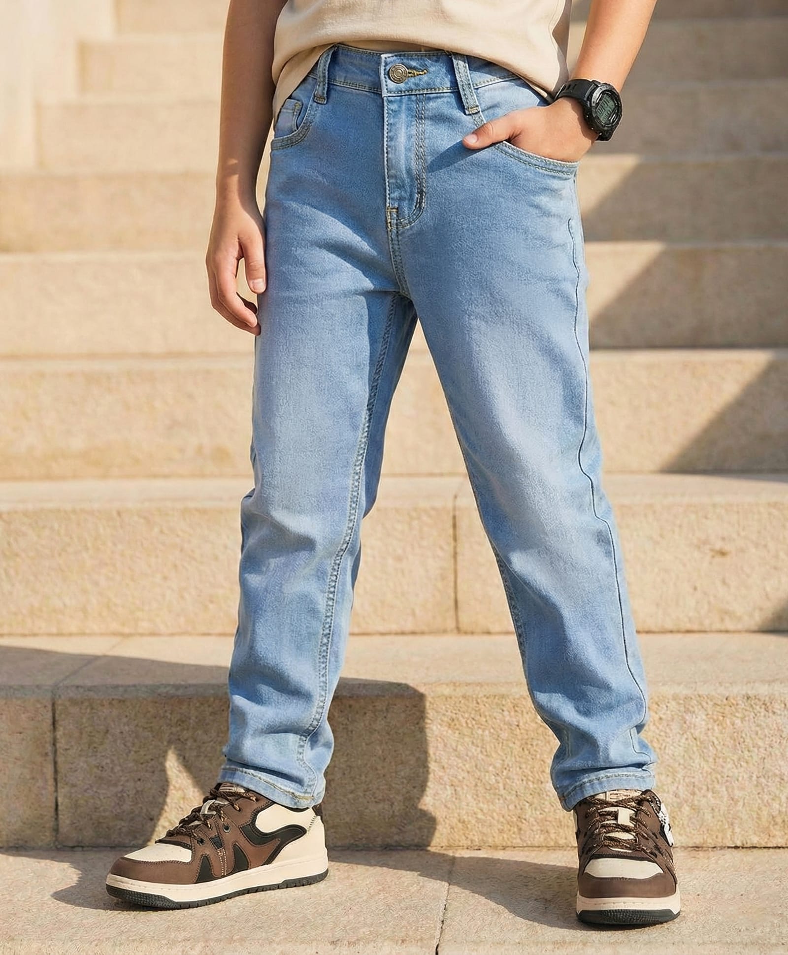 Pine Kids Denim Woven Full Length Washed Jeans -Light Blue-picture-25