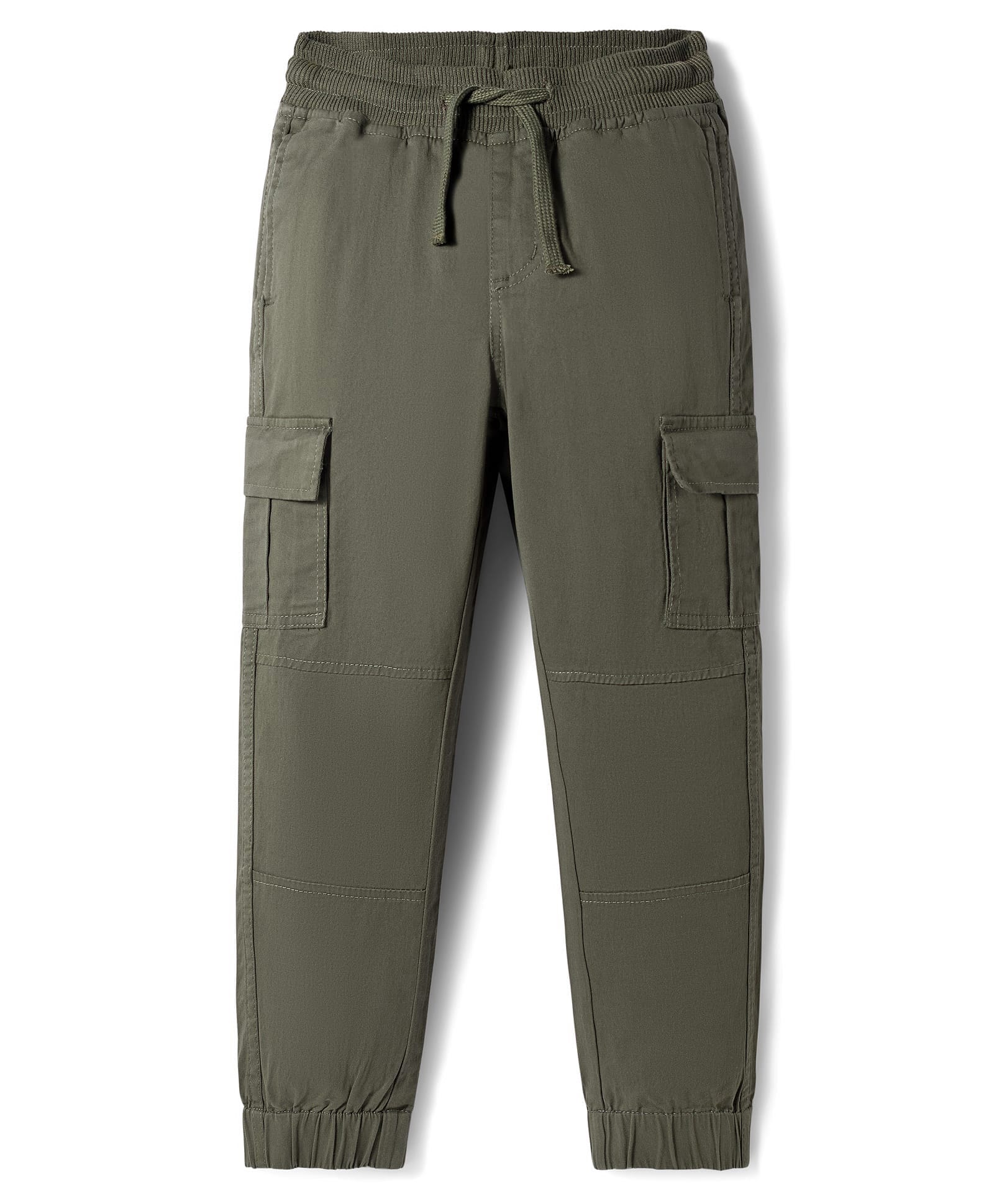 Pine Kids Cotton Elastane Woven Full Length Solid Trouser With Cargo Pockets - Olive Green