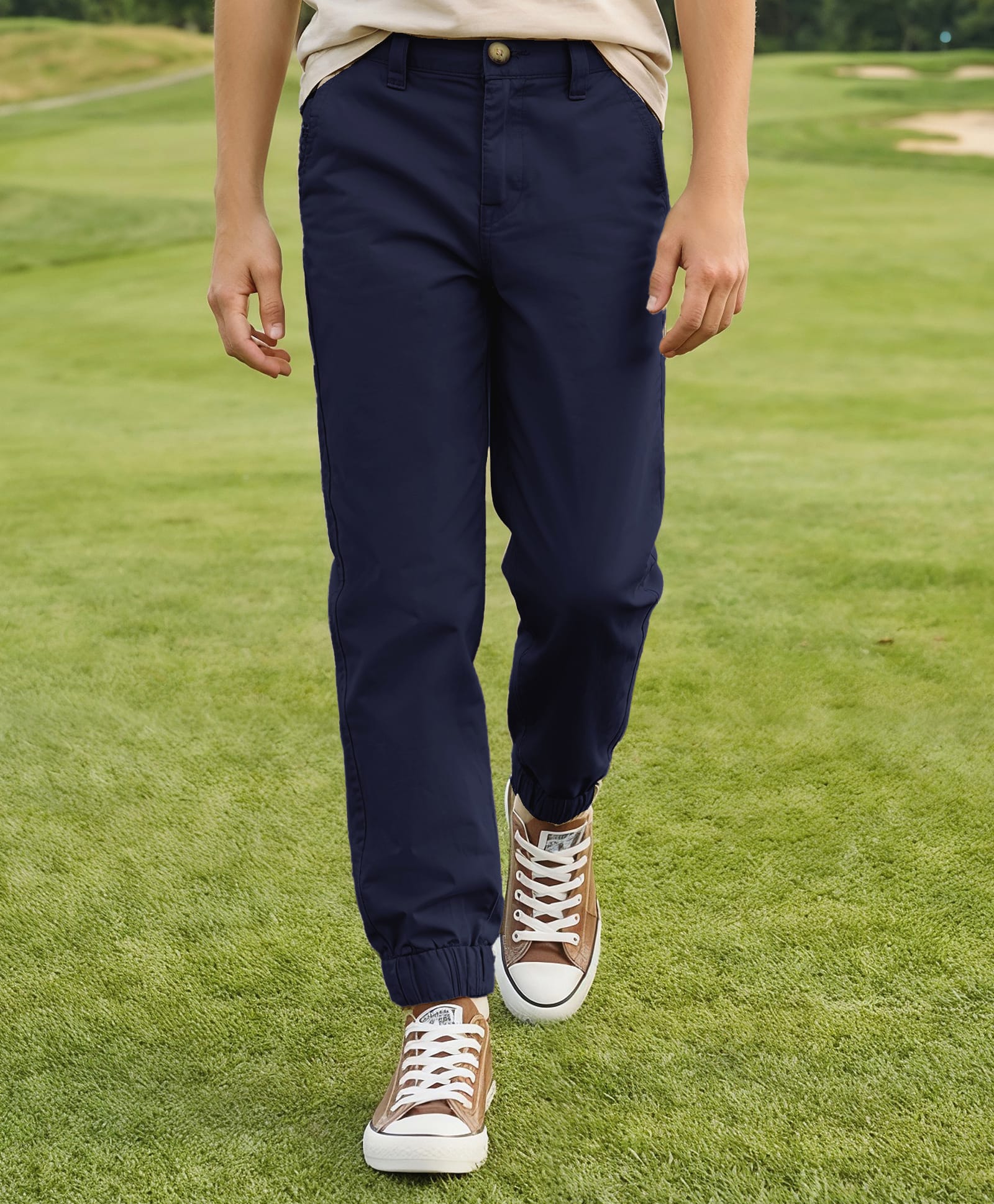 Pine Kids Cotton Elastane Woven Full Length Solid Trouser - Navy Blue-picture-23