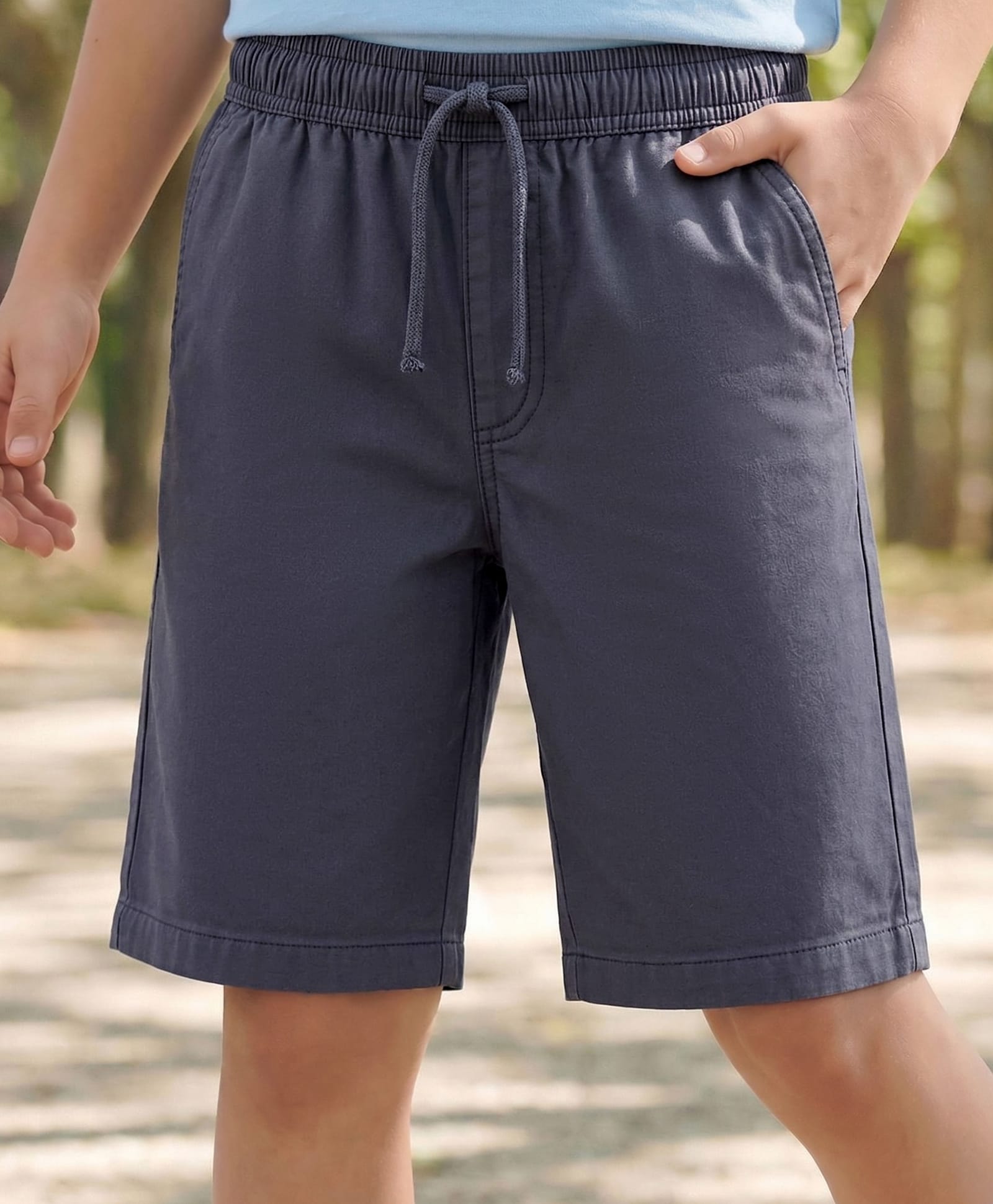 Pine Kids Cotton Elastane Woven Above Knee Length Solid Colour Shorts - Light Grey-picture-29