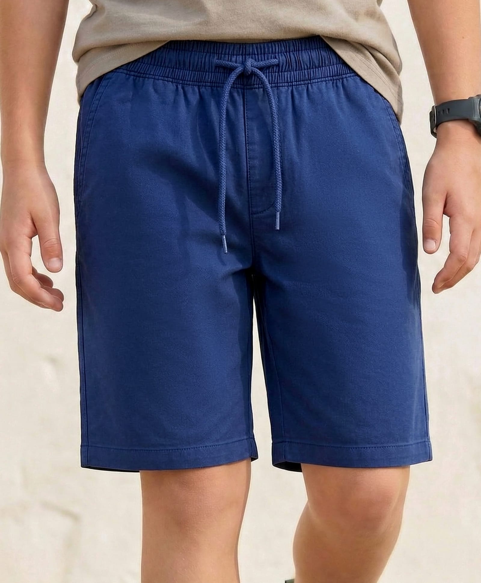 Pine Kids Cotton Elastane Woven Above Knee Length Solid Colour Shorts - Blue-picture-12