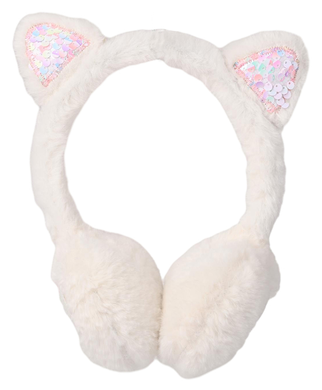 Kid-O-World Fur Knit Ear Applique Detailed Sequins Embellished Earmuffs - White-image-18
