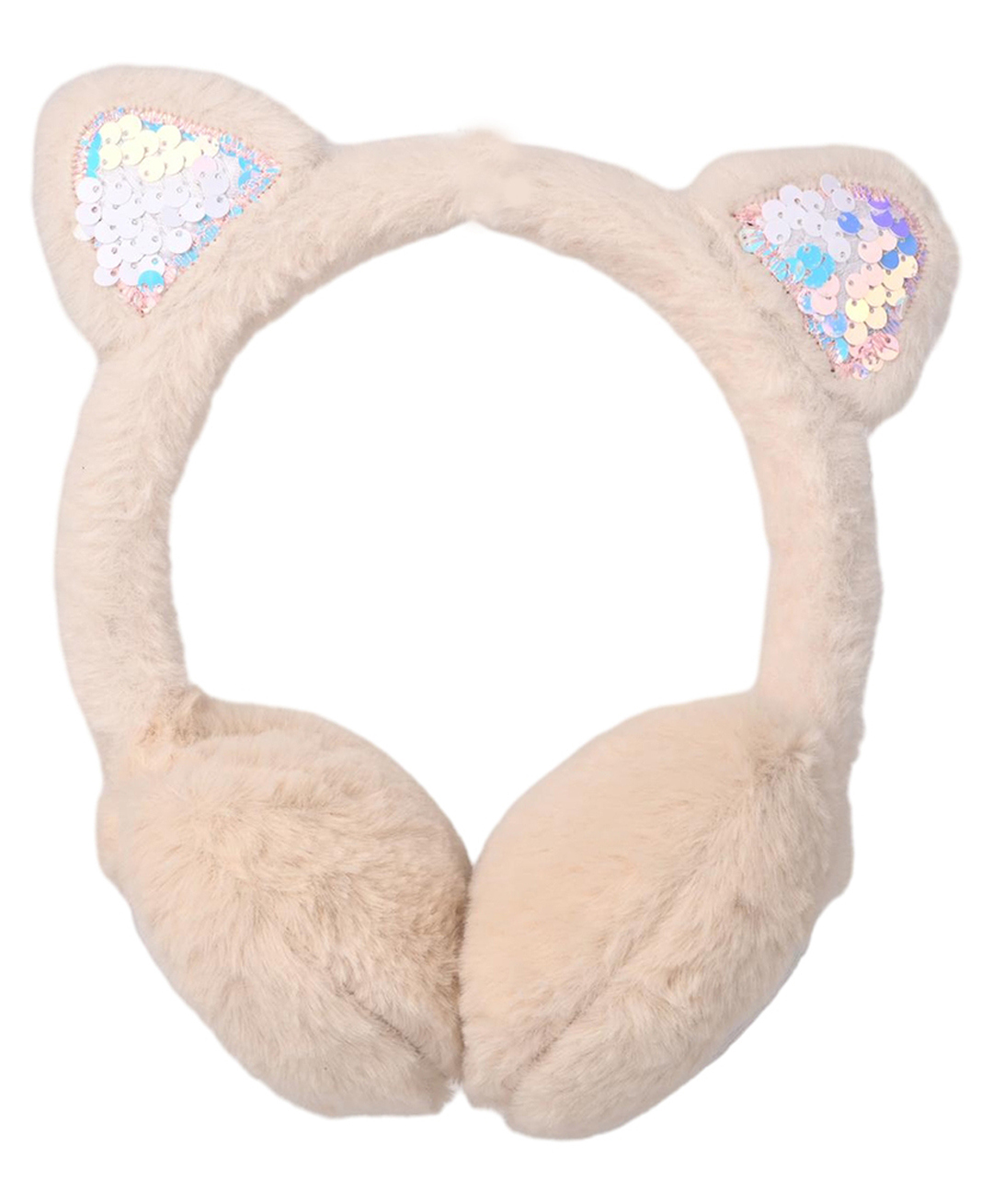 Kid-O-World Fur Knit Ear Applique Detailed Sequins Embellished Earmuffs - Beige-image-13