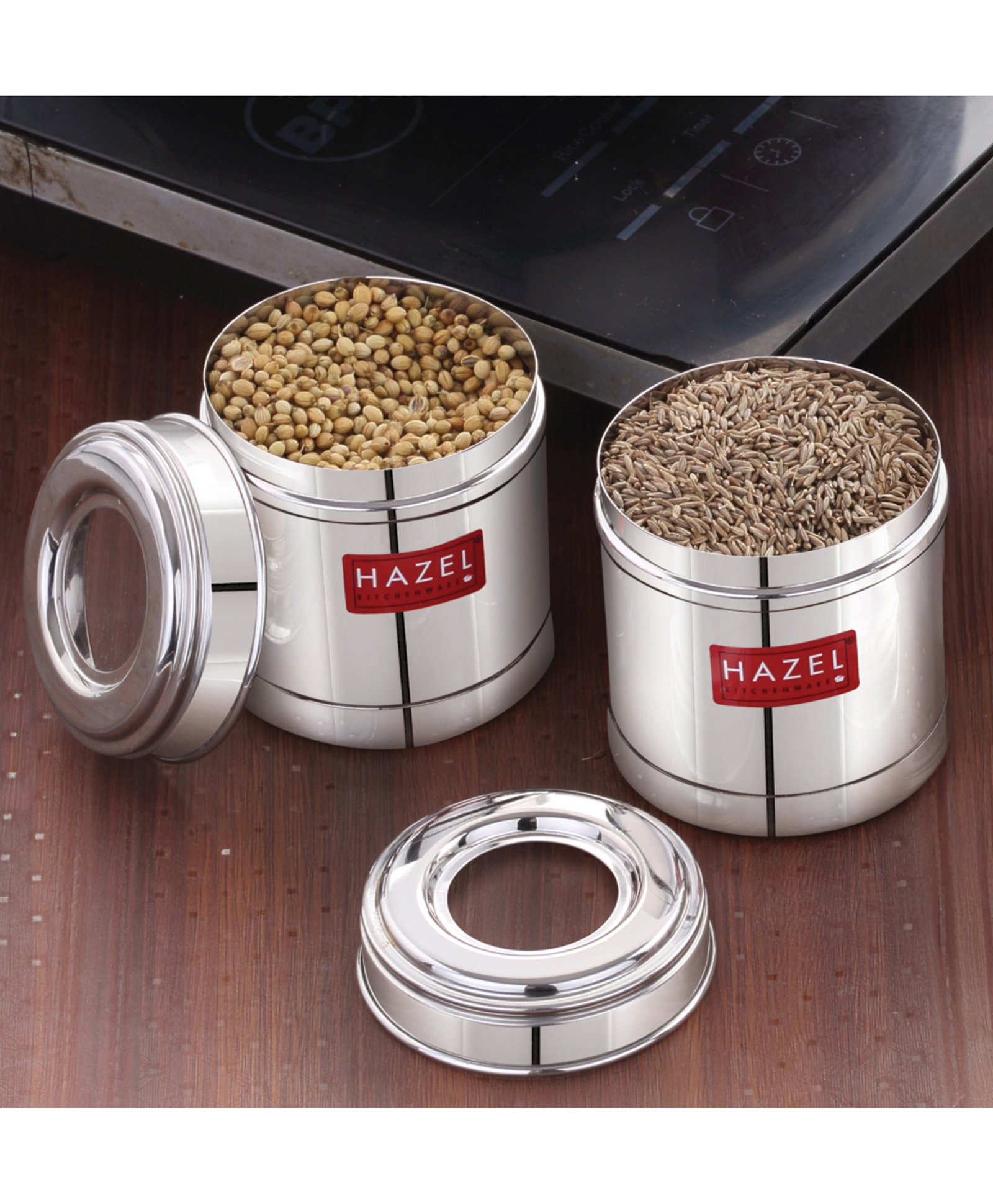 HAZEL Stainless Steel Kitchen Containers 300ml Set of 2 with Transparent See-Through Lid | Airtight Spice & Dry Fruit Storage Jars-picture-46
