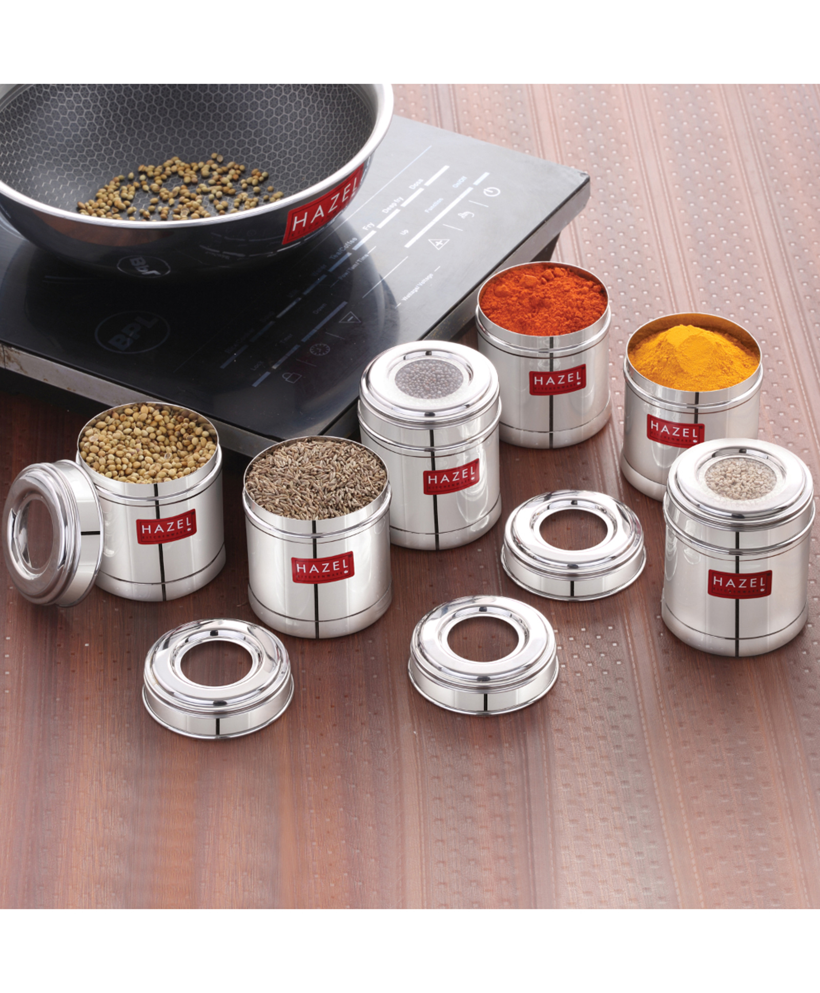 HAZEL Stainless Steel Kitchen Containers 300ml Set of 6 with Transparent See-Through Lid | Airtight Spice & Storage Jars for Kitchen-image-25