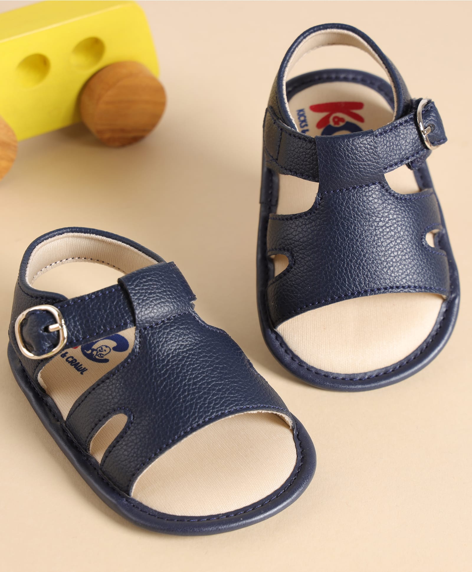 Kicks & Crawl Textured Buckle Closure Sandals - Blue-image-10