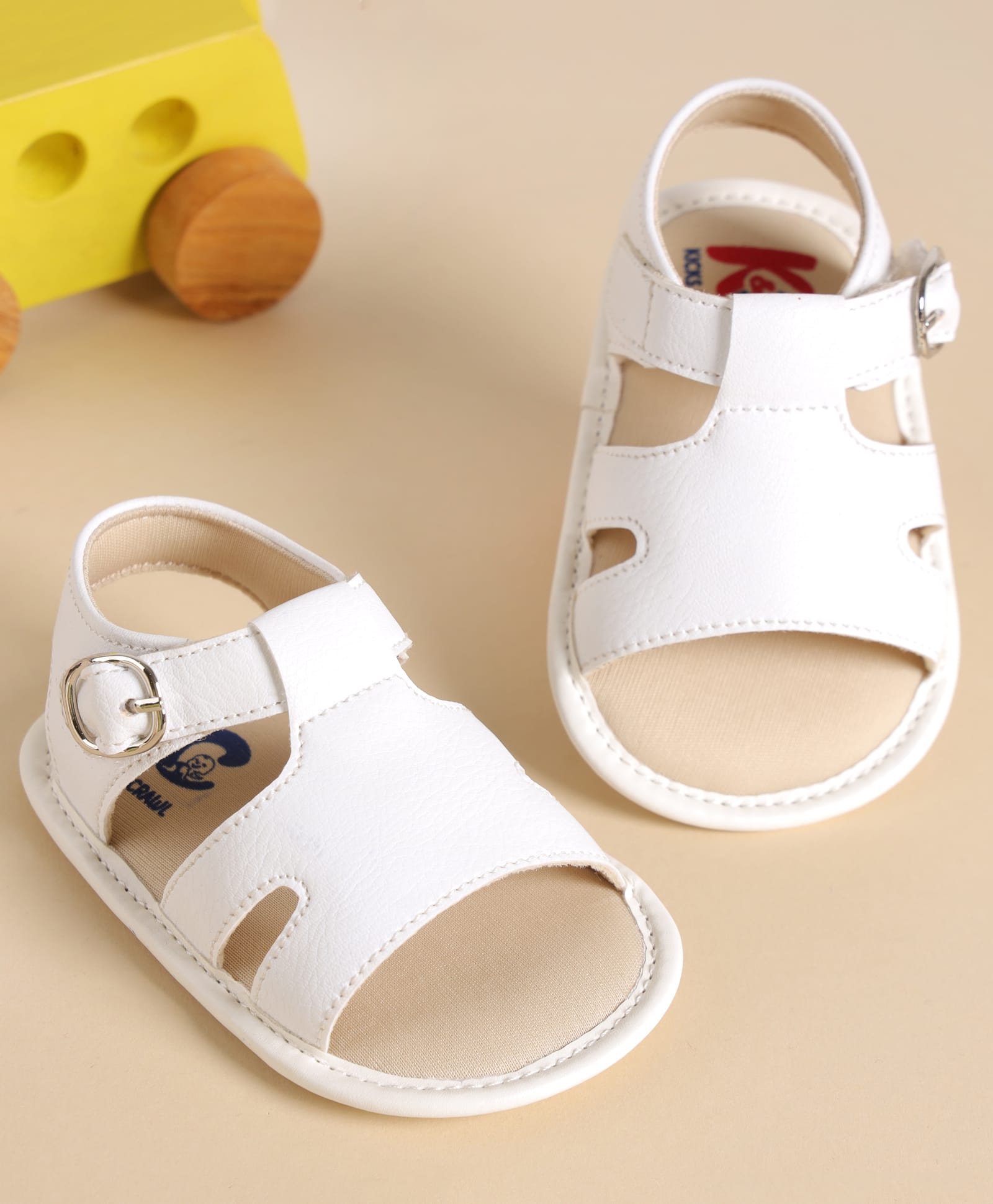 Kicks & Crawl Textured Buckle Closure Sandals - White-image-37