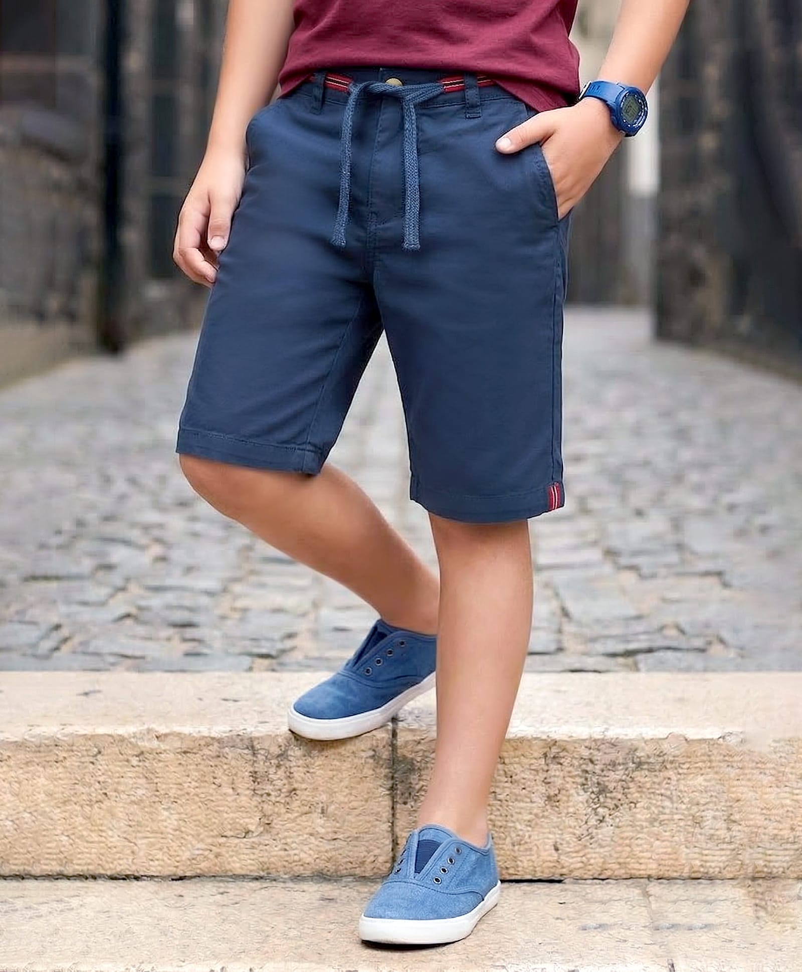 Pine Kids Cotton Woven Above Knee Length Solid Shorts - Navy Blue-picture-35