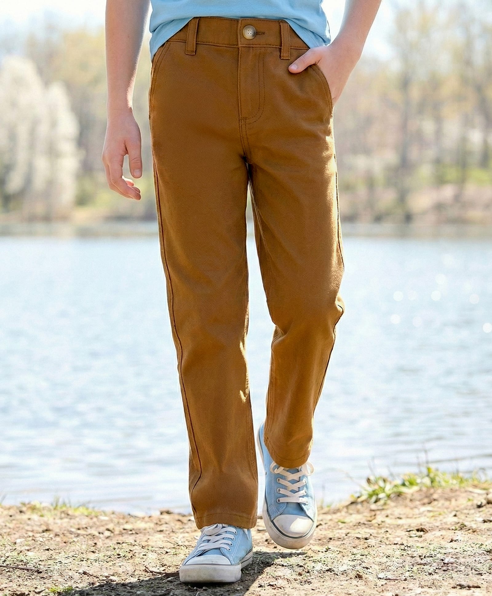 Pine Kids Cotton Elastane Woven Full Length Solid Colour Trouser - Khaki-picture-32