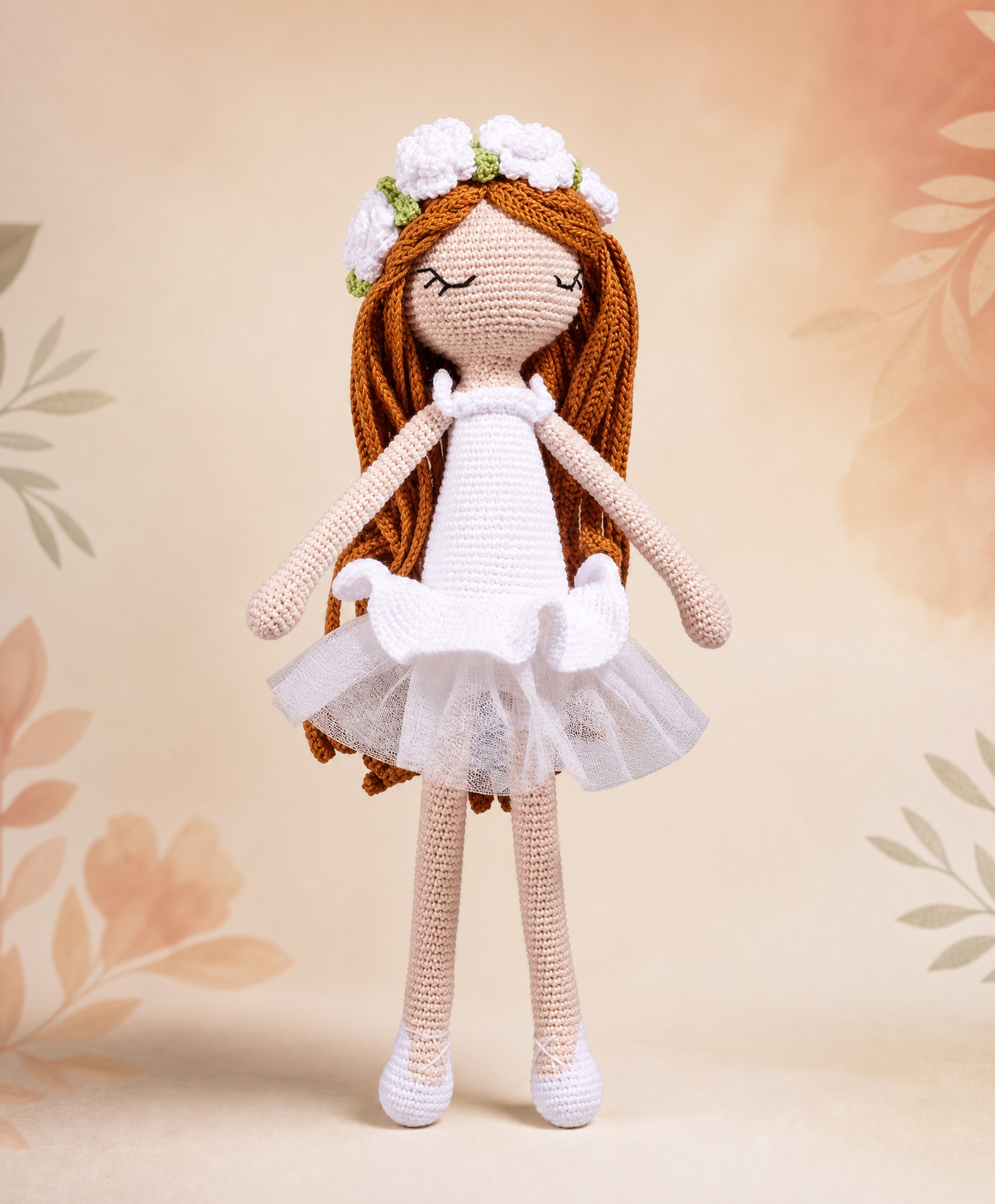 Bonfino Premium Handmade Miss Emma Crochet Soft Toy with BIS Certified Knitted Cotton white - Height 34 cm-image-37