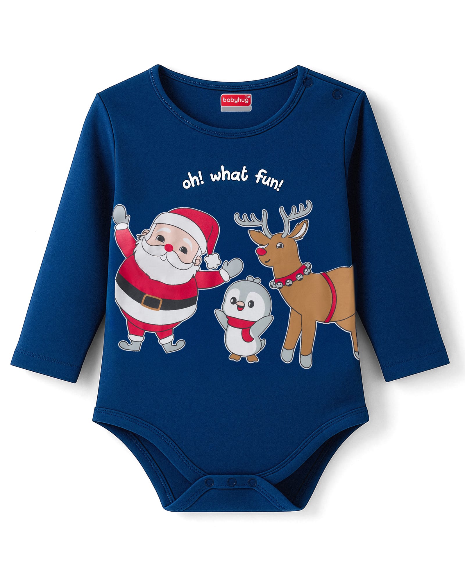 Babyhug 100% Cotton Knit Full Sleeves Onesie With Santa Claus Print - Navy Blue-image-45