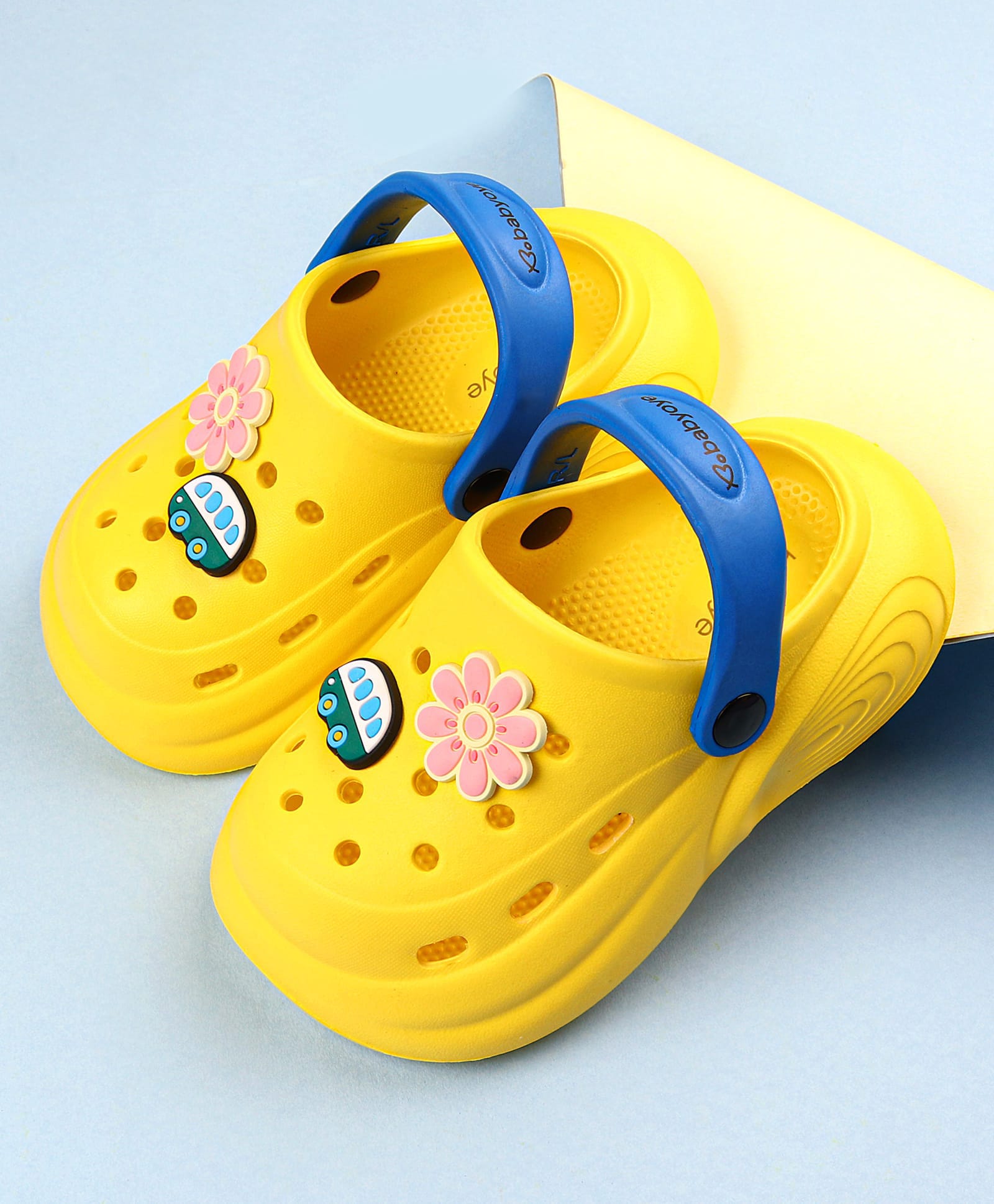 Babyoye Floral Applique Clogs with Back Strap - Yellow & Blue-picture-14