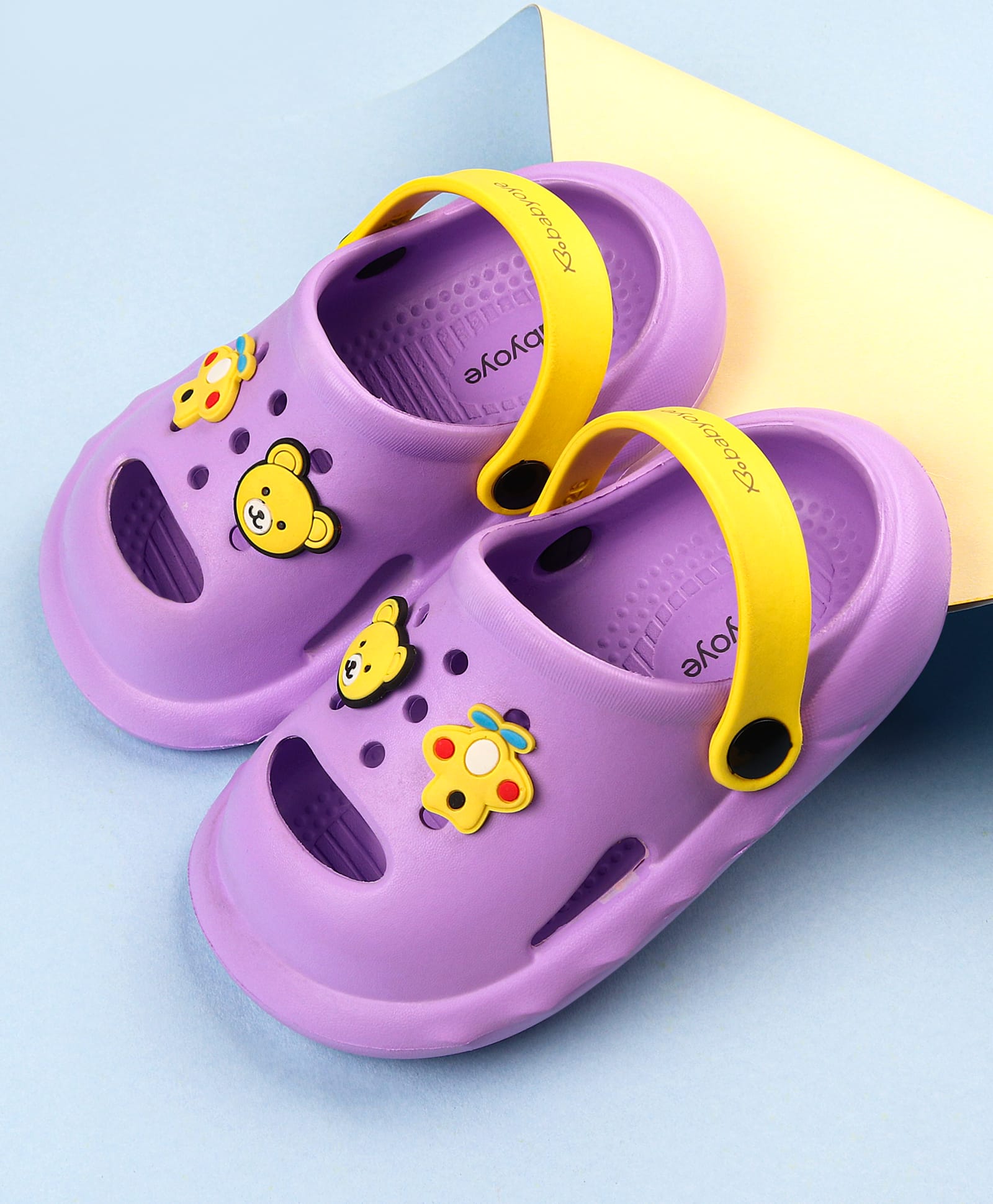 Babyoye Bear Applique Clogs with Back Strap - Lavender & Yellow-picture-17