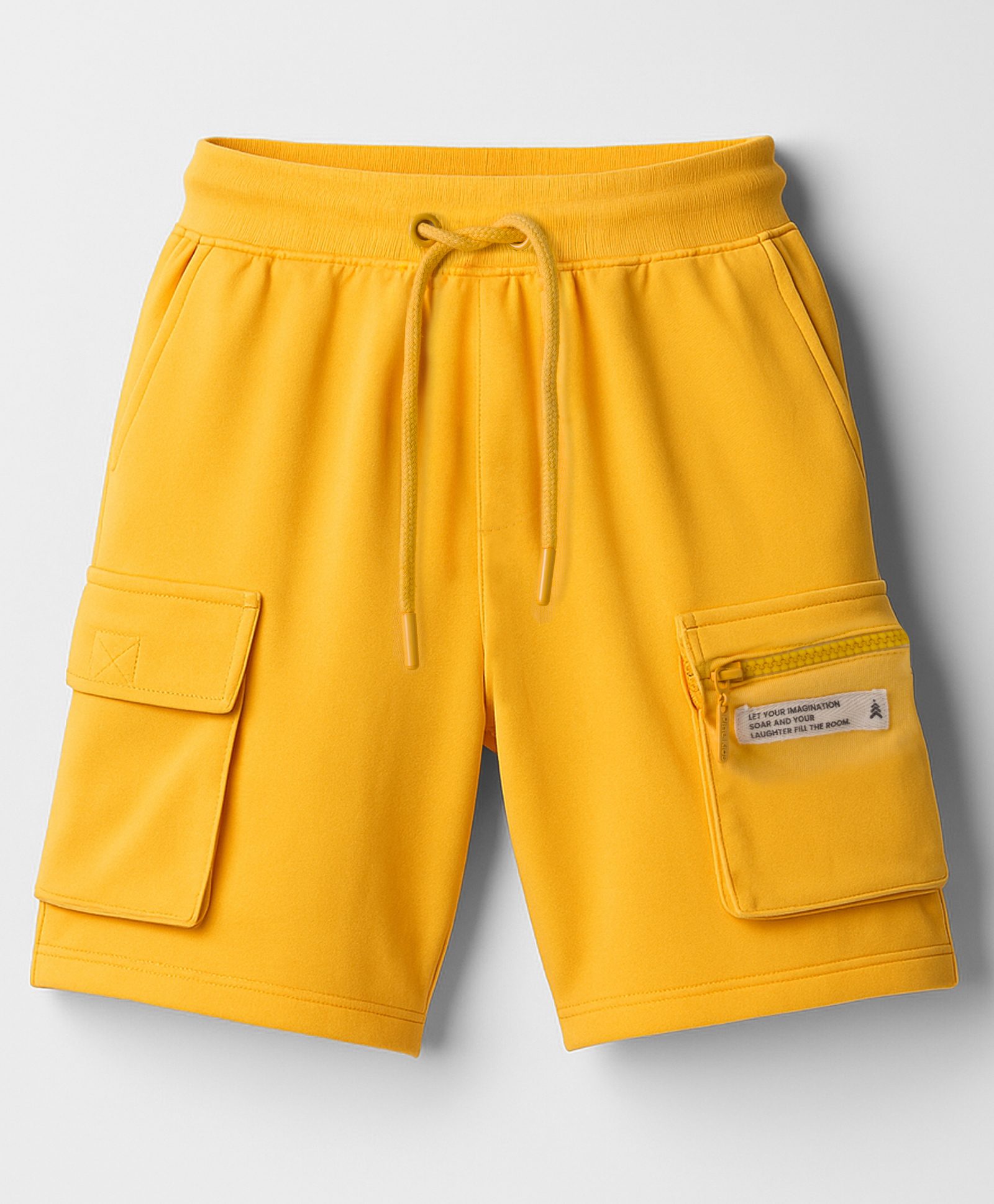 Pine Kids Looper Knit Above Knee Length Shorts With Text Badge - Yellow-picture-19