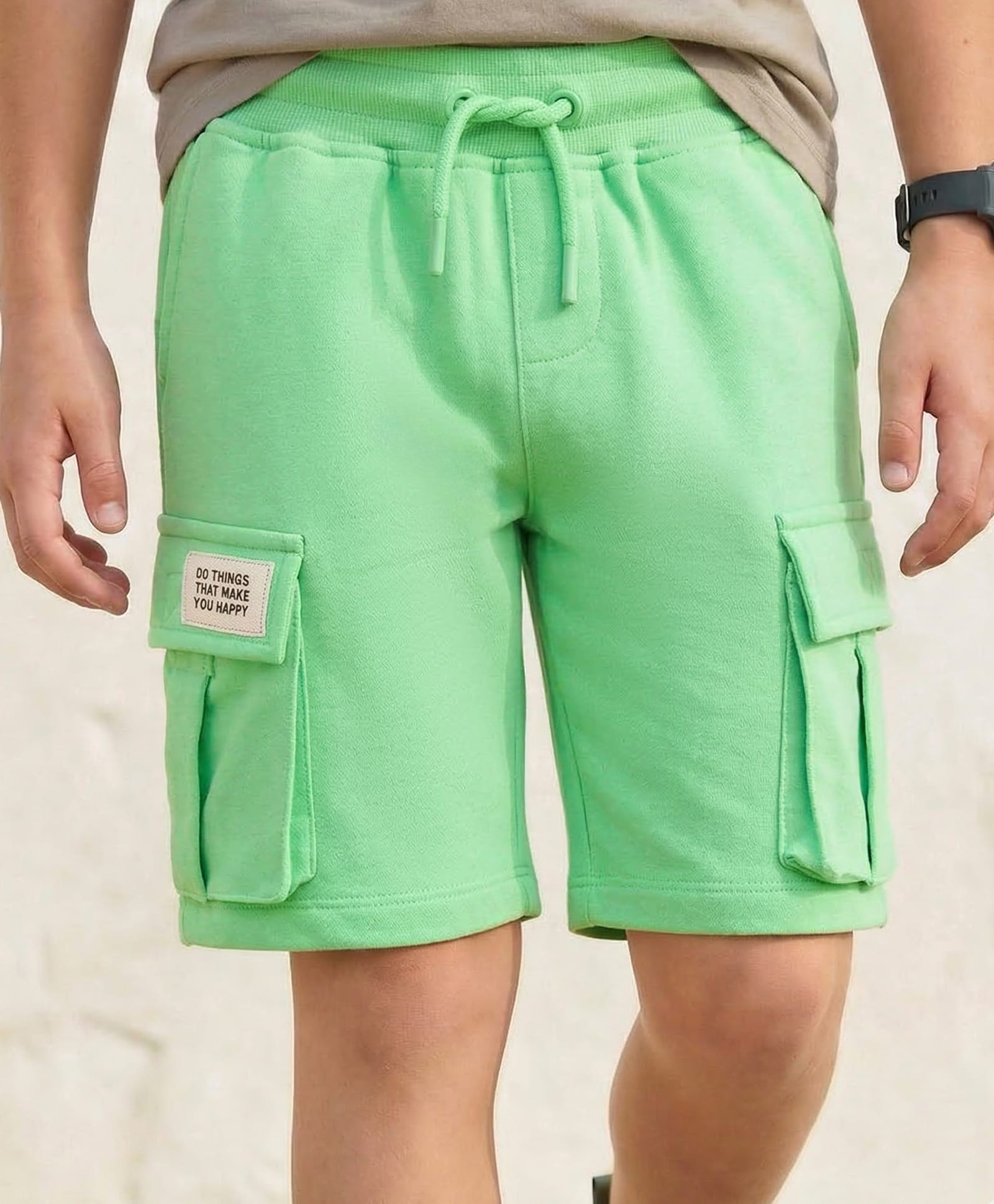 Pine Kids Looper Knit Above Knee Length Shorts With Pockets & Text Badge - Sea Green-picture-20
