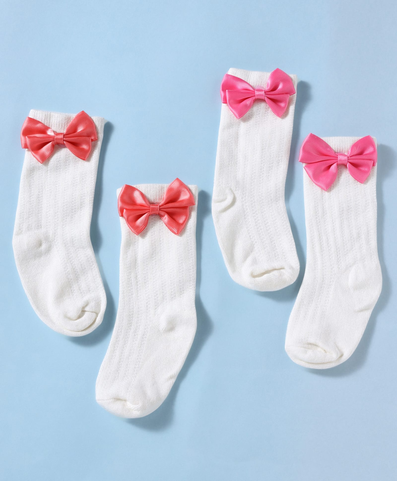 Babyoye 100% Bamboo Knit Solid Colour Socks With Bow Applique Pack Of 2 - White-image-5