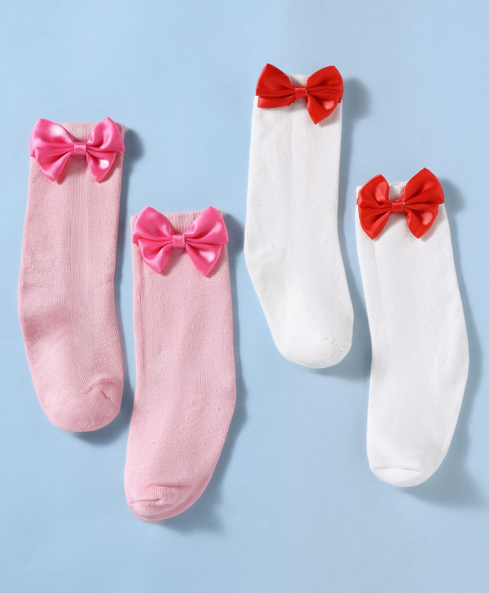 Babyoye 100% Bamboo Knit Solid Colour Socks With Bow Applique Pack Of 2 - White & Pink-image-11