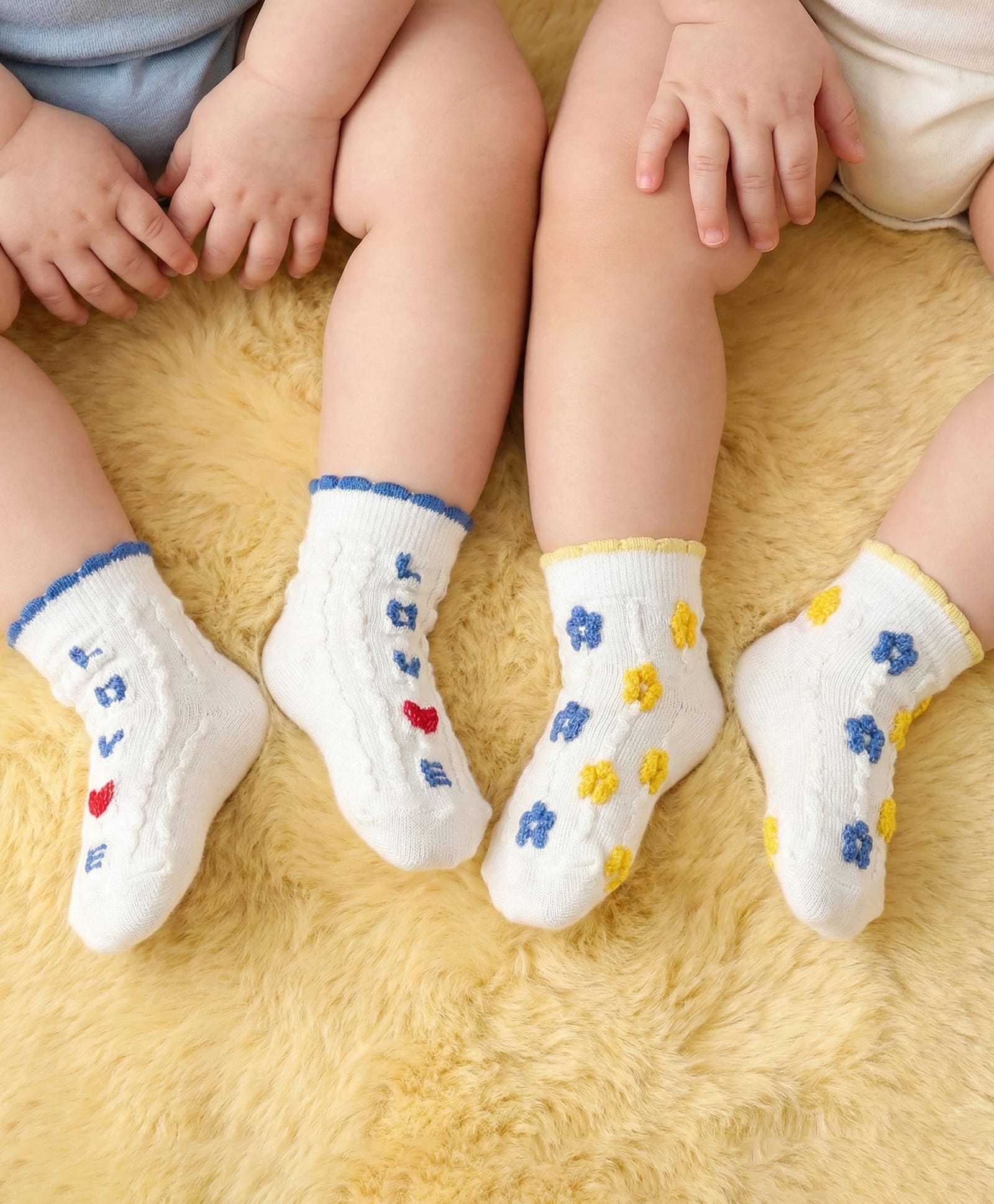 Babyoye Bamboo Knit Ankle Length Socks With Floral Print Pack Of 2 - Off White-image-14