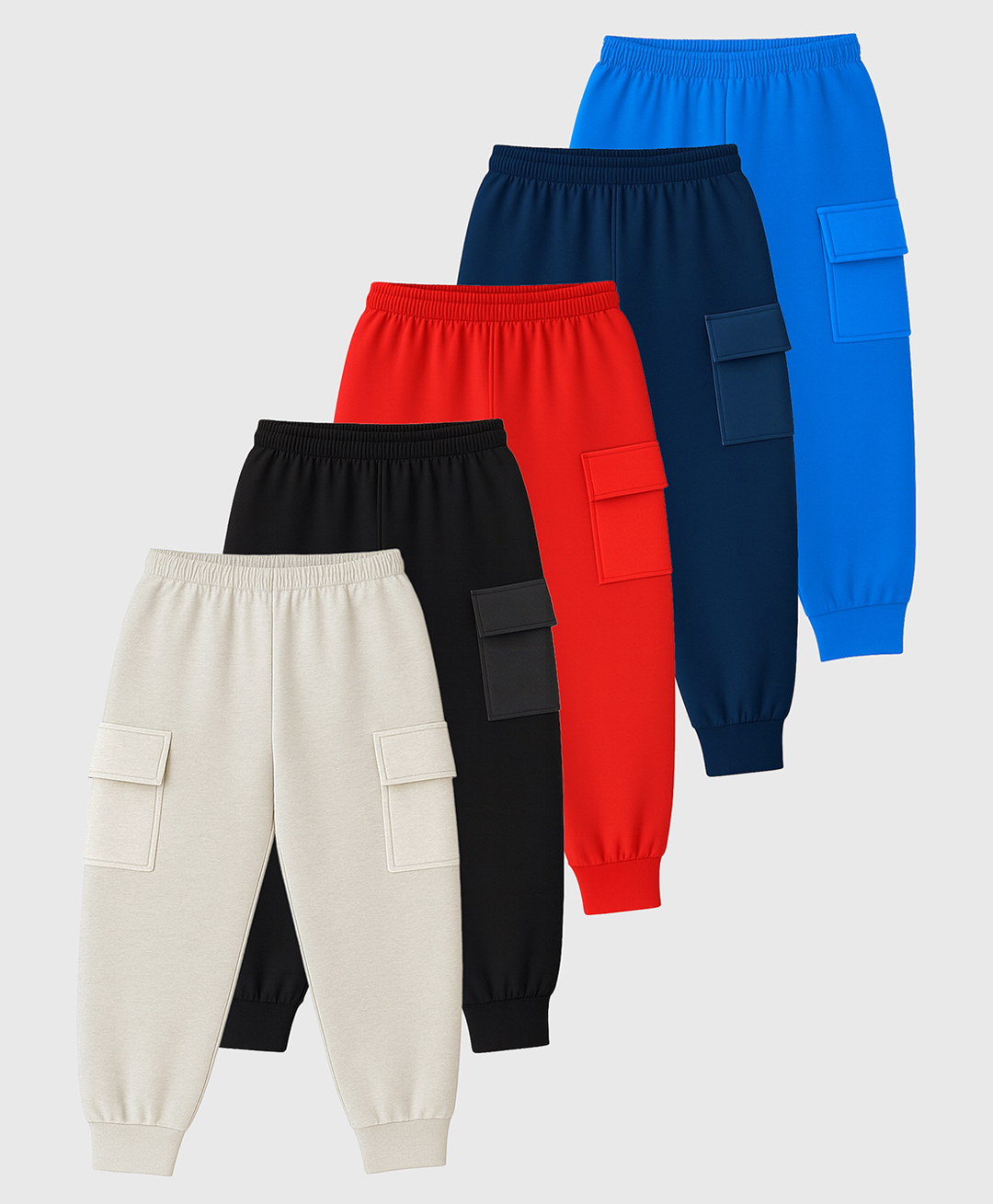 KUCHIPOO Cotton Knit Pack Of 5 Solid Cargo Pajamas - Red Blue Black Grey & Navy Blue-image-21