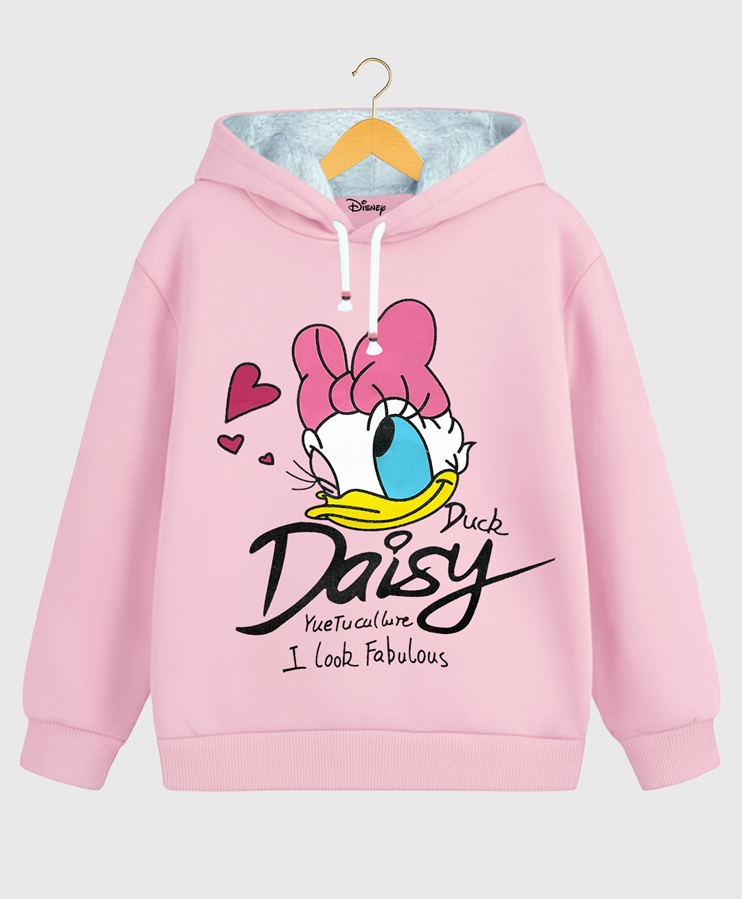 KUCHIPOO Fleece Knit Full SleevesDisney Featuring Daisy Duck Printed Light Winter Hoodies - Pink-image-17
