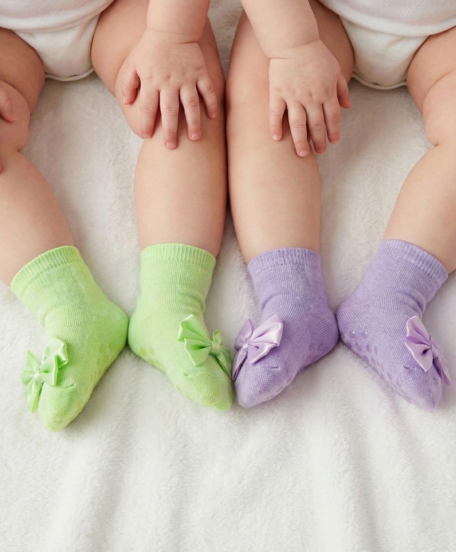 Babyoye Bamboo Knit Ankle Length Socks With Bow Applique Pack Of 2 - Purple & Light Green-image-28