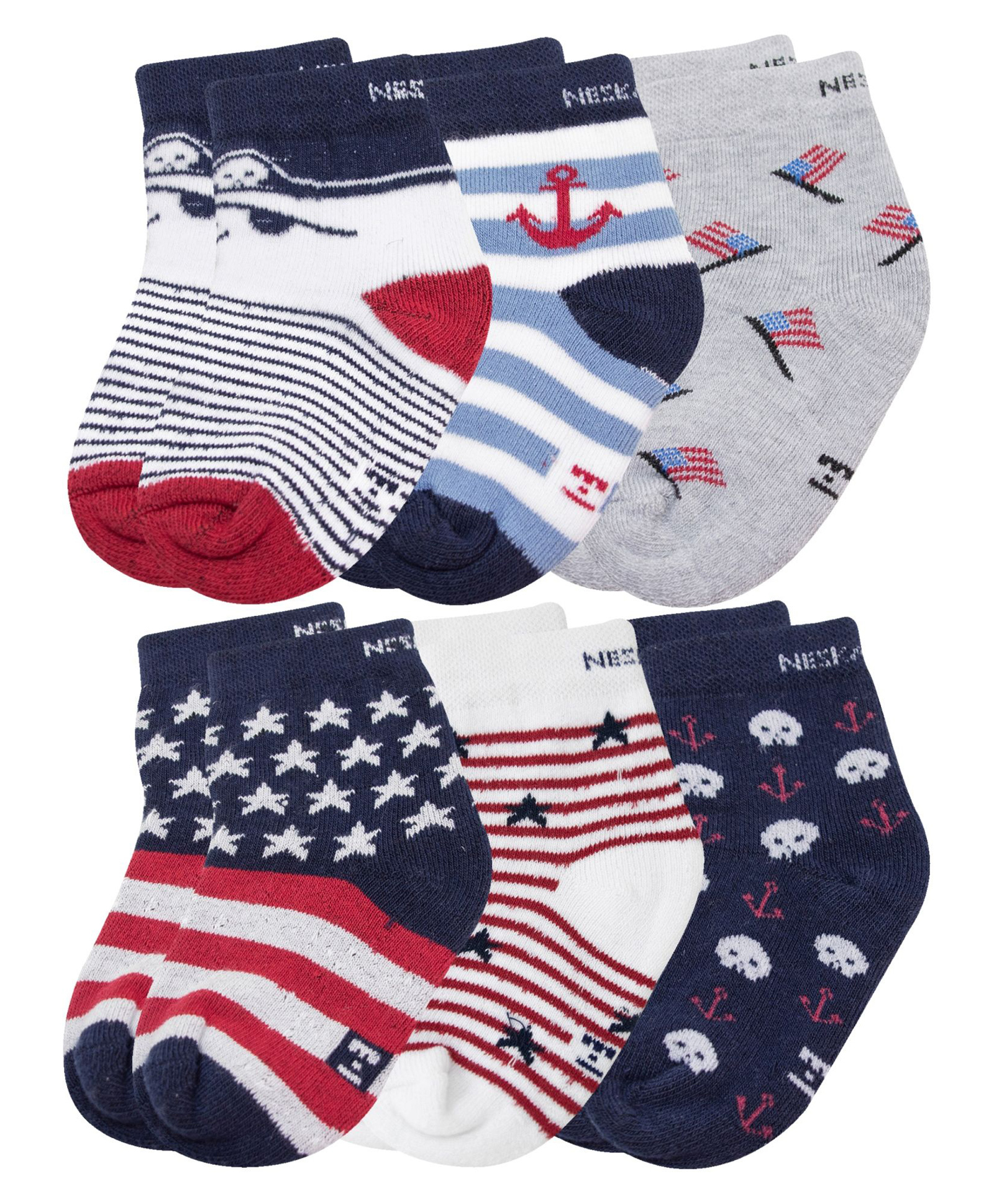 Neska Moda Cotton Elastane Pack Of 6 American Flag & Striped Socks - Multi Colour-picture-18