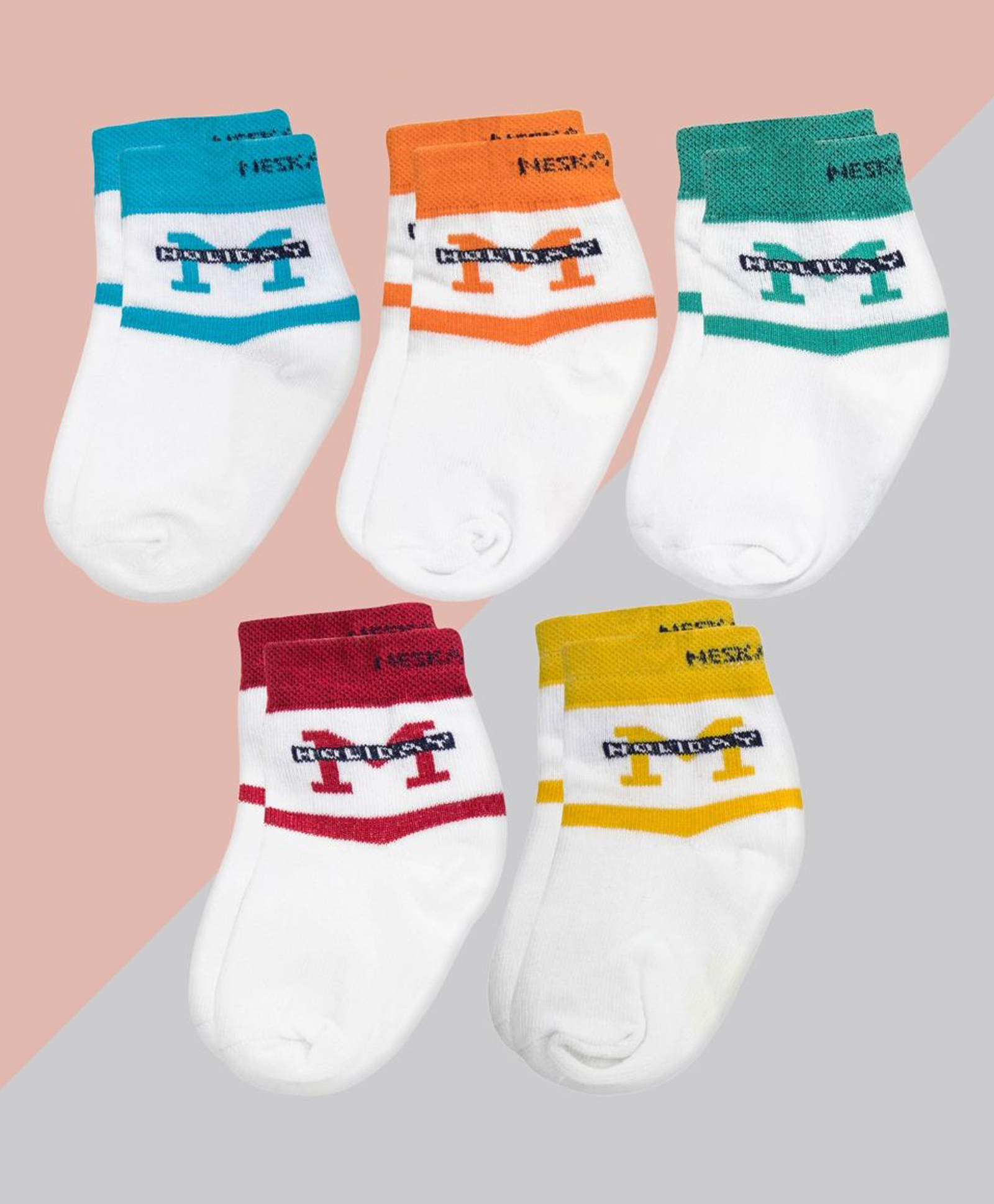 Neska Moda Cotton Elastane Pack Of 5 Holiday Text Designed Socks - Multi Colour-image-18