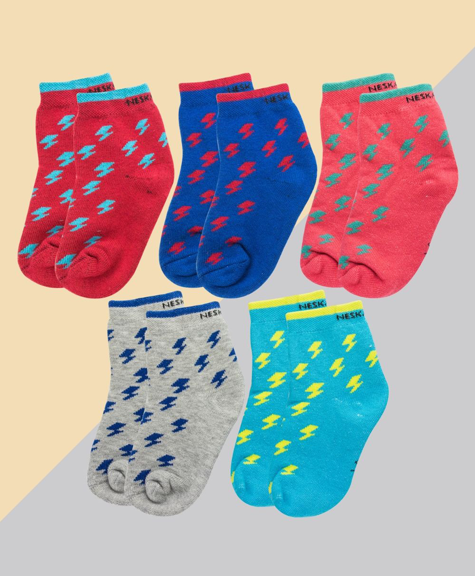 Neska Moda Cotton Elastane Pack Of 5 Abstract Designed Socks - Multi Colour-picture-21
