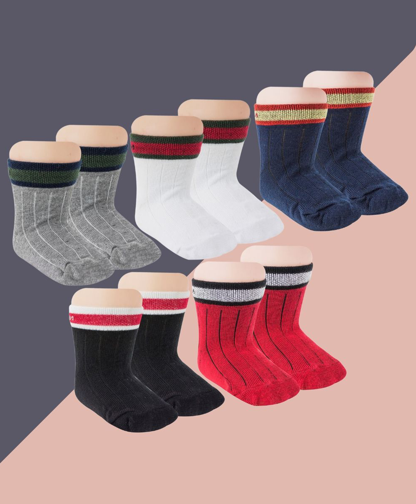 Neska Moda Cotton Elastane Pack Of 5 Striped Socks - Multi Colour-image-12
